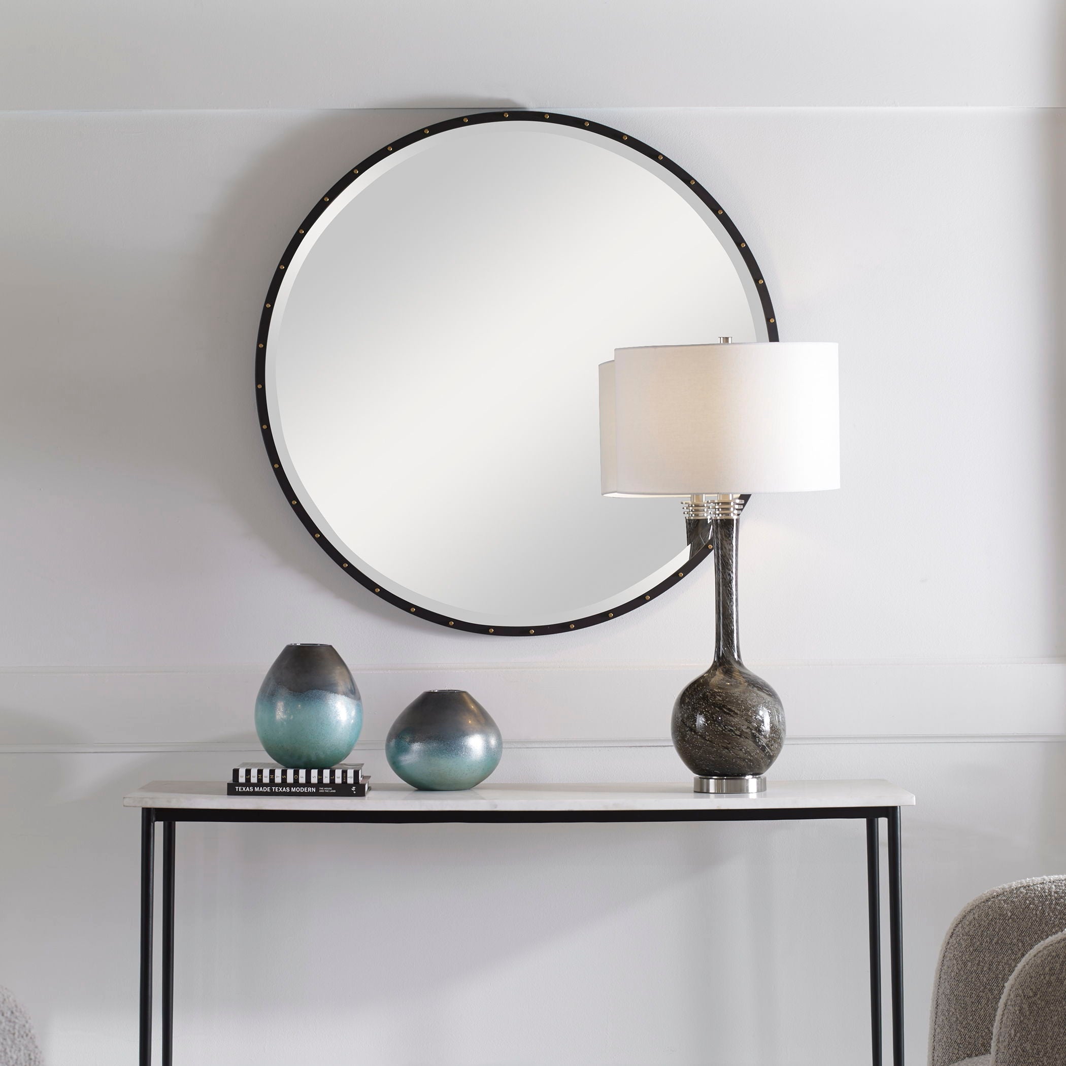 Benedo 24 Inch Round Wall Mirror - Black Framed Decorative Mirror for Living Room, Bedroom, Bathroom & Entryway - Perfect for Home Decor & Vanity Use