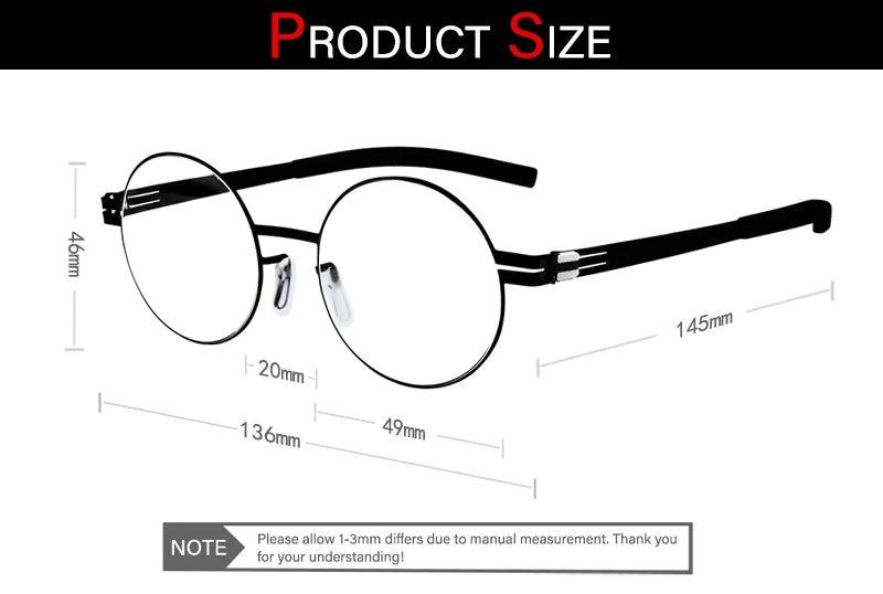Aimee Unisex Full Rim Round Screwless Stainless Steel Eyeglasses Frame 2004 - Lightweight & Durable Glasses for Reading, Driving, and Everyday Wear