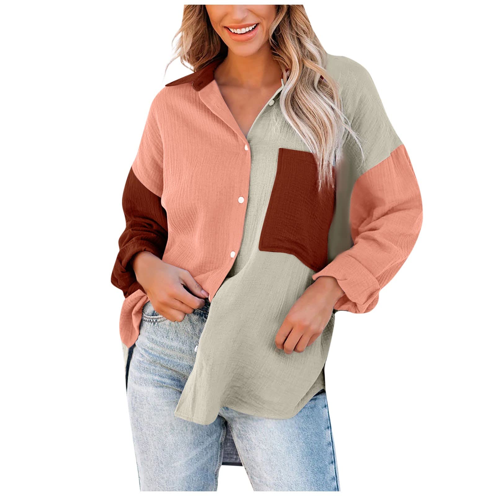 Women's Long Sleeve Denim Button-Up Shirt - Casual Work Tops & Tunics for Women | Perfect for Office, Layering & Everyday Wear