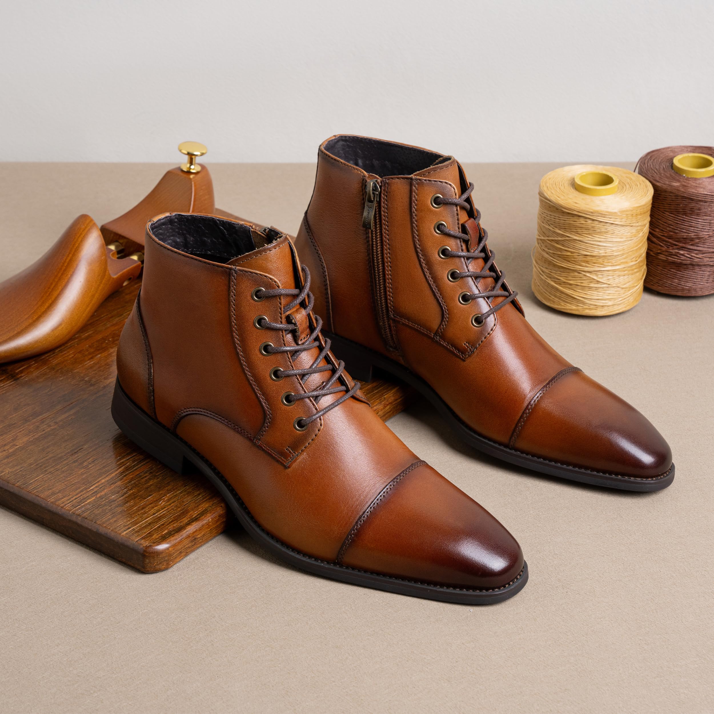 Jousen Men's Leather Dress Boots | Cap-Toe Fashion Boots for Men | Stylish & Comfortable Formal & Casual Wear | Perfect for Office, Parties & Outdoor Events