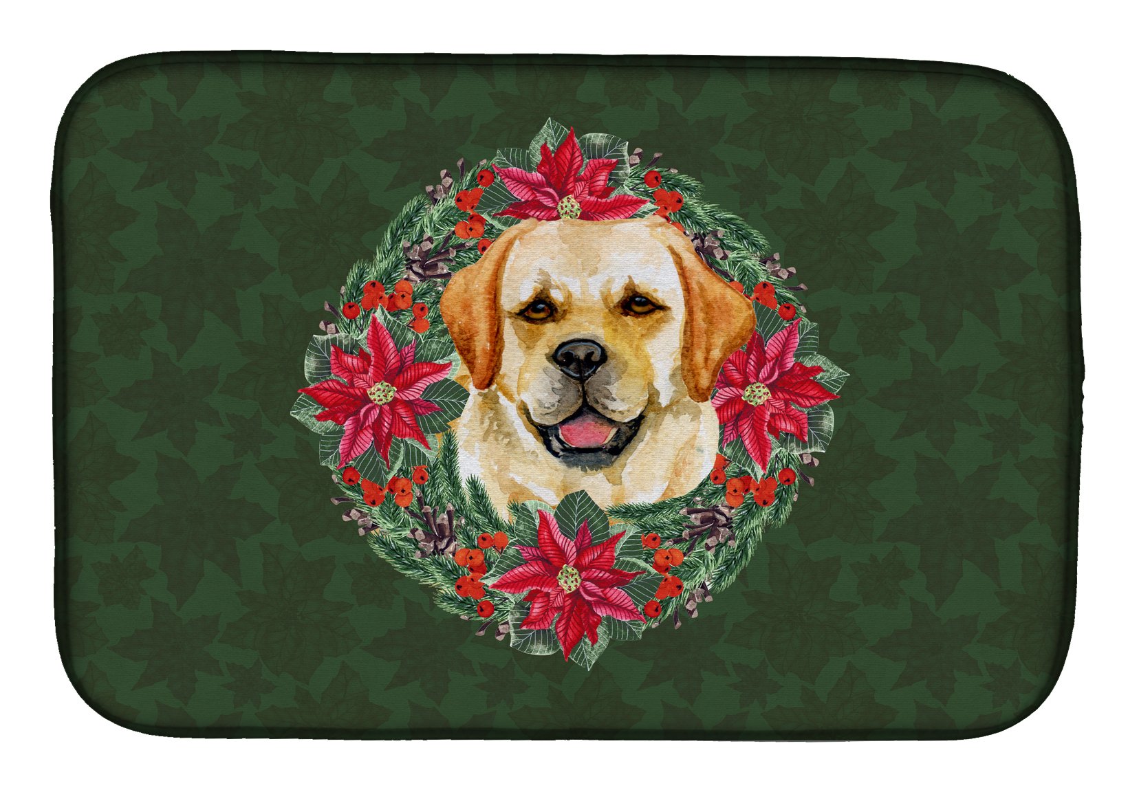 Golden Retriever Poinsettia Wreath Absorbent Dish Drying Mat - 14 x 21 Inch Multicolor Kitchen Countertop Drainer Pad | Perfect for Holiday Decor & Dish Drying