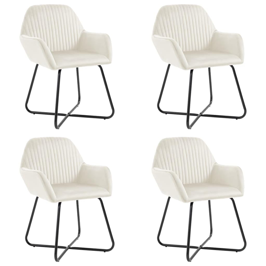 vidaXL Set of 4 Cream Velvet Dining Chairs with Armrests – Modern Elegant Upholstered Side Chairs for Dining Room, Living Room, Kitchen & Office – Comfortable Padded Seats with Sturdy Metal Legs – Perfect for Family Gatherings, Dinner Parties & Home Decor