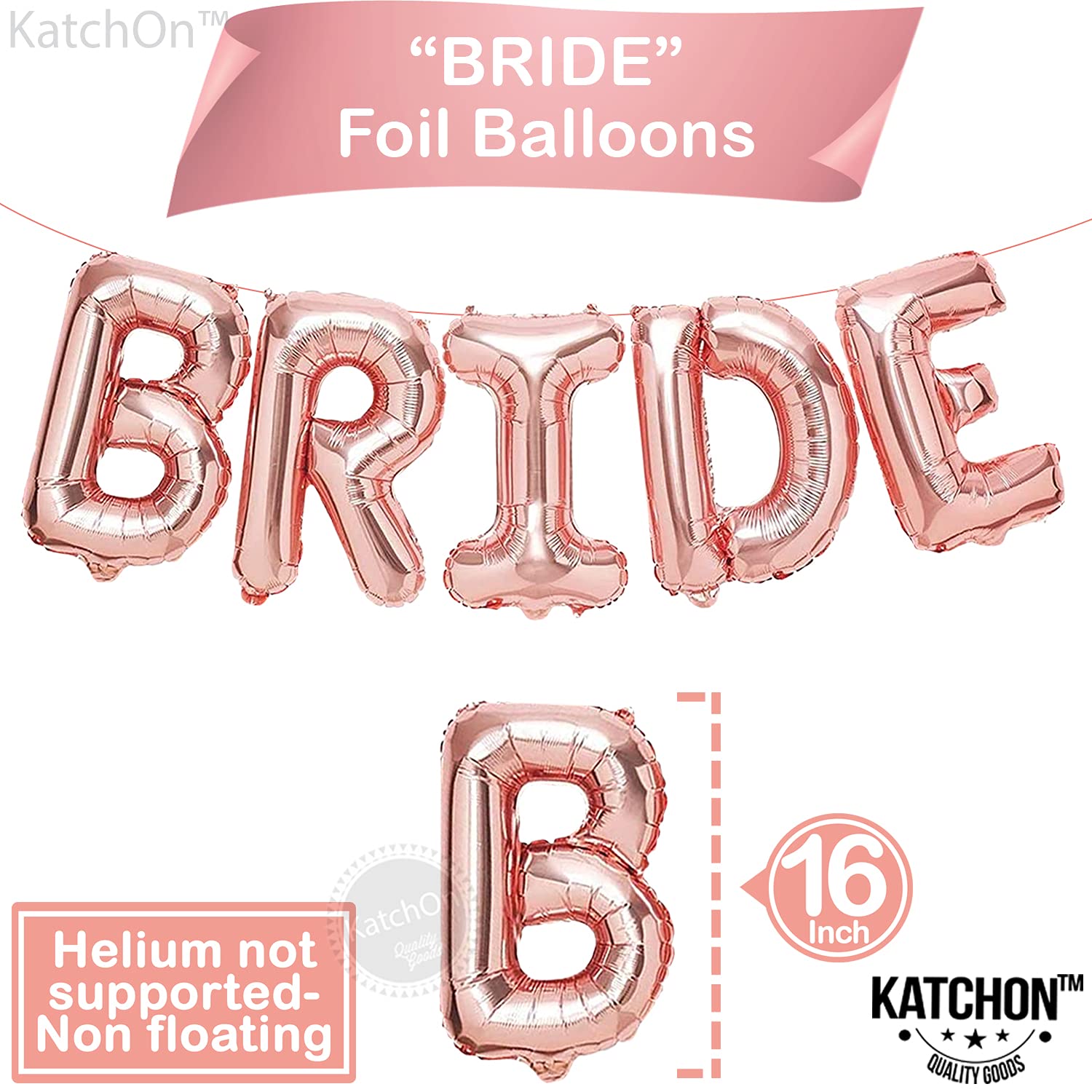 KatchOn Rose Gold Bride Balloons Set - 16 Inch (Pack of 15) | Bachelorette Party & Bridal Shower Decorations | Latex Balloons for Wedding Decor, Bridal Showers, Bachelorette Parties & Wedding Receptions