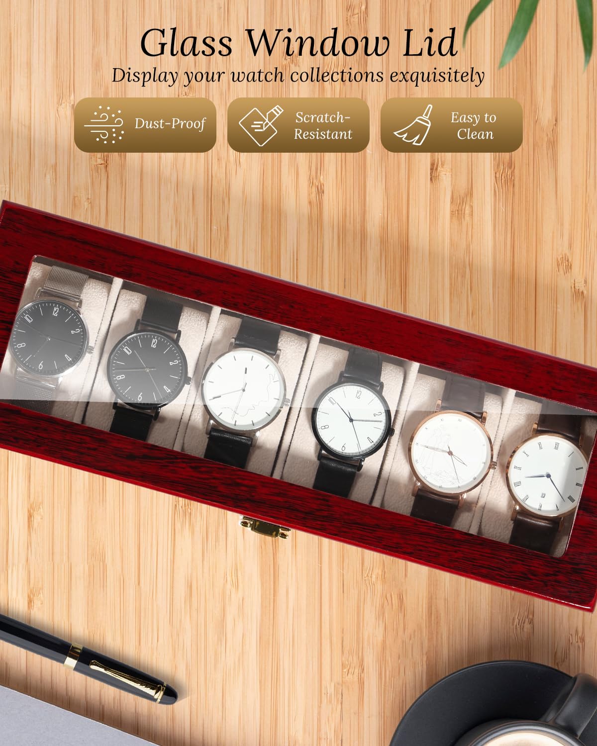 Wooden Watch Display Case - Jewelry Organizer Box for Men - Perfect for Watch Collections & Jewelry Storage at Home or Office