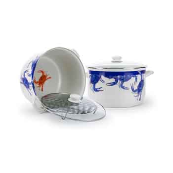18 Quart Blue Crab Enamelware Stock Pot - Large Cooking Pot for Soups, Stews, Seafood Boils & Family Meals - Durable Enamel Coated Dutch Oven for Stovetop & Outdoor Cooking