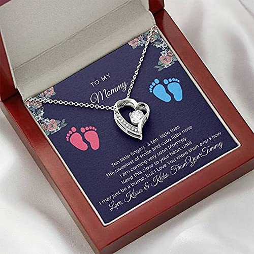 To My Mommy Necklace - 14K White Gold Plated Forever Love Pendant with Gift Message Card - Mother's Birthday, Christmas, Anniversary Jewelry Gift for Women - Perfect for Mother's Day, Baby Shower & Special Occasions