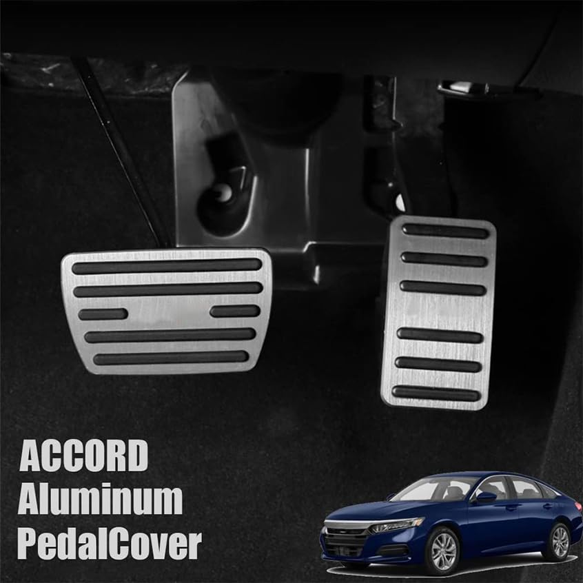 Premium Aluminum Alloy Anti-Slip Gas & Brake Pedal Covers for Honda 9th Gen Accord (2014-2017) - No Drilling Installation, 2-Piece Set (Silver) - Enhance Driving Comfort & Safety