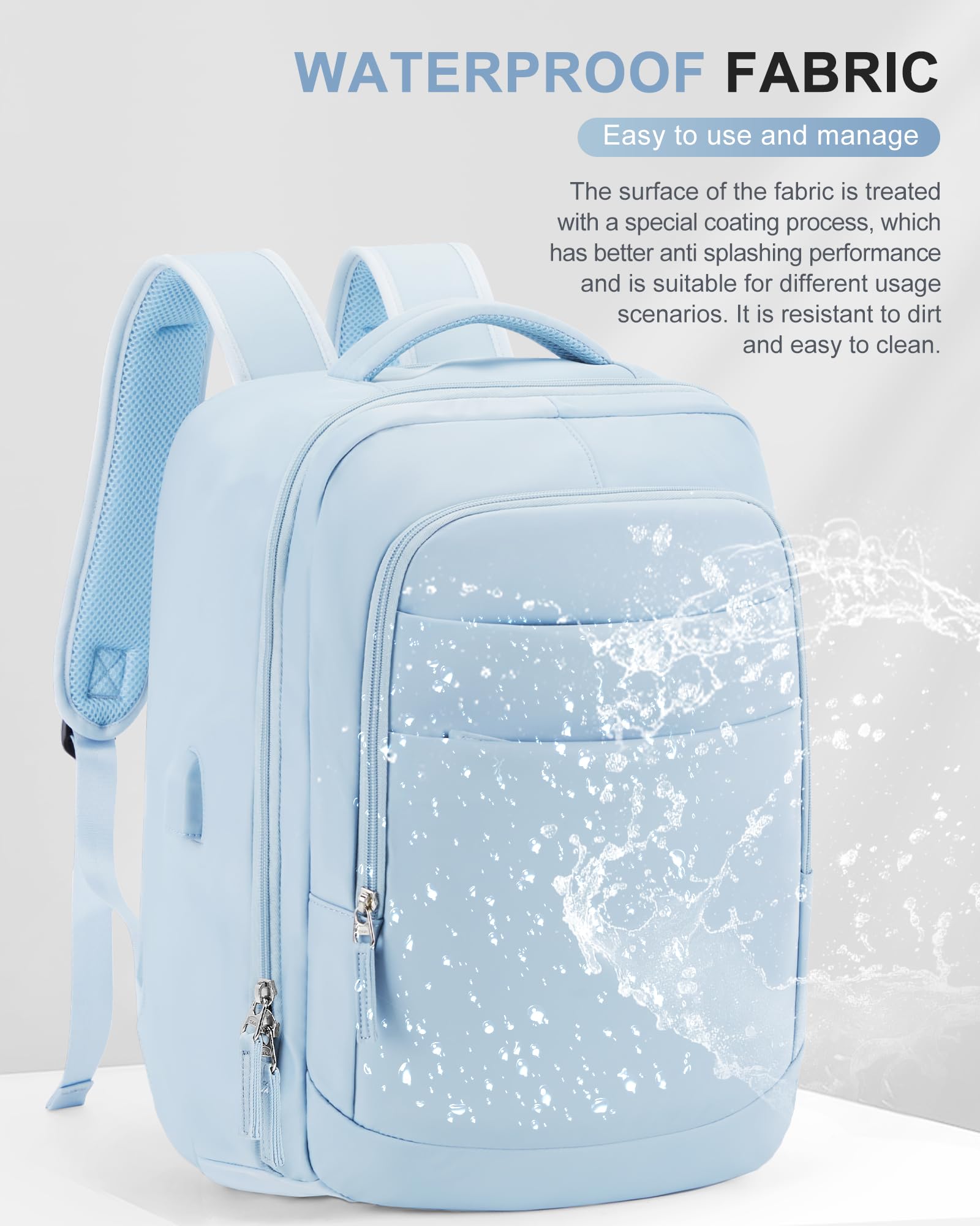 VGCUB Large Travel Carry On Backpack for Women & Men - Waterproof Laptop Backpack with USB Charging Port | Airline Approved Personal Item Size | Perfect for Business Travel, Commuting & Daily Use (Blue)