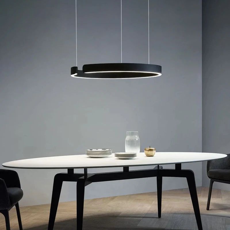 Elegant Minimalist Ring Chandelier Light Fixture - Aluminum Plated Modern Pendant Lighting for Dining Room, Bedroom & Living Room Decor
