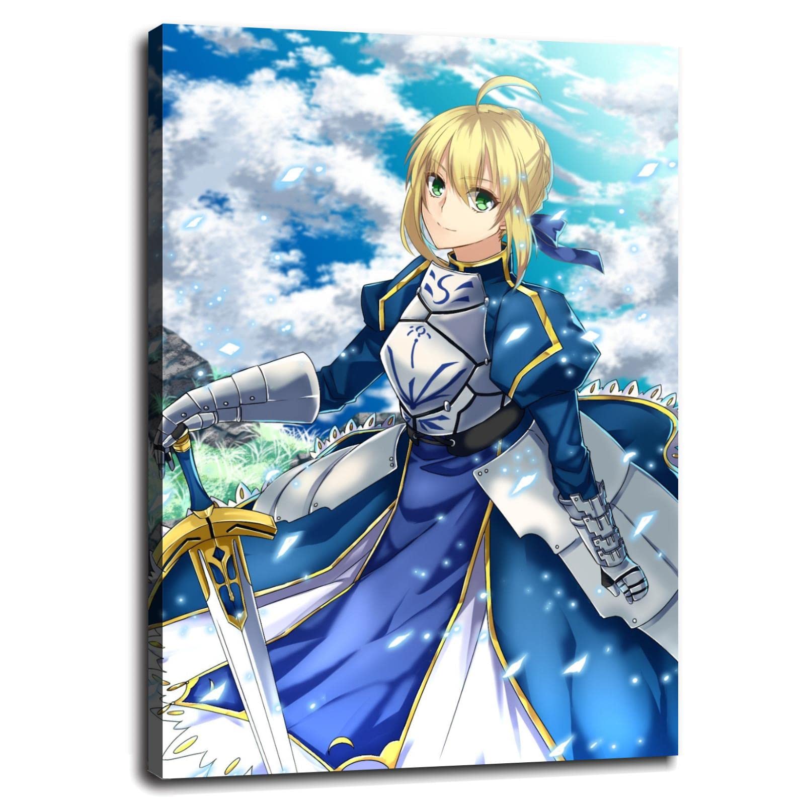 Fate Stay Night Anime Poster - Altria Pendragon Saber Canvas Print Wall Art (36x24 Inches Framed) for Home, Office & Bedroom Decor | Japanese Anime Gift for Fans