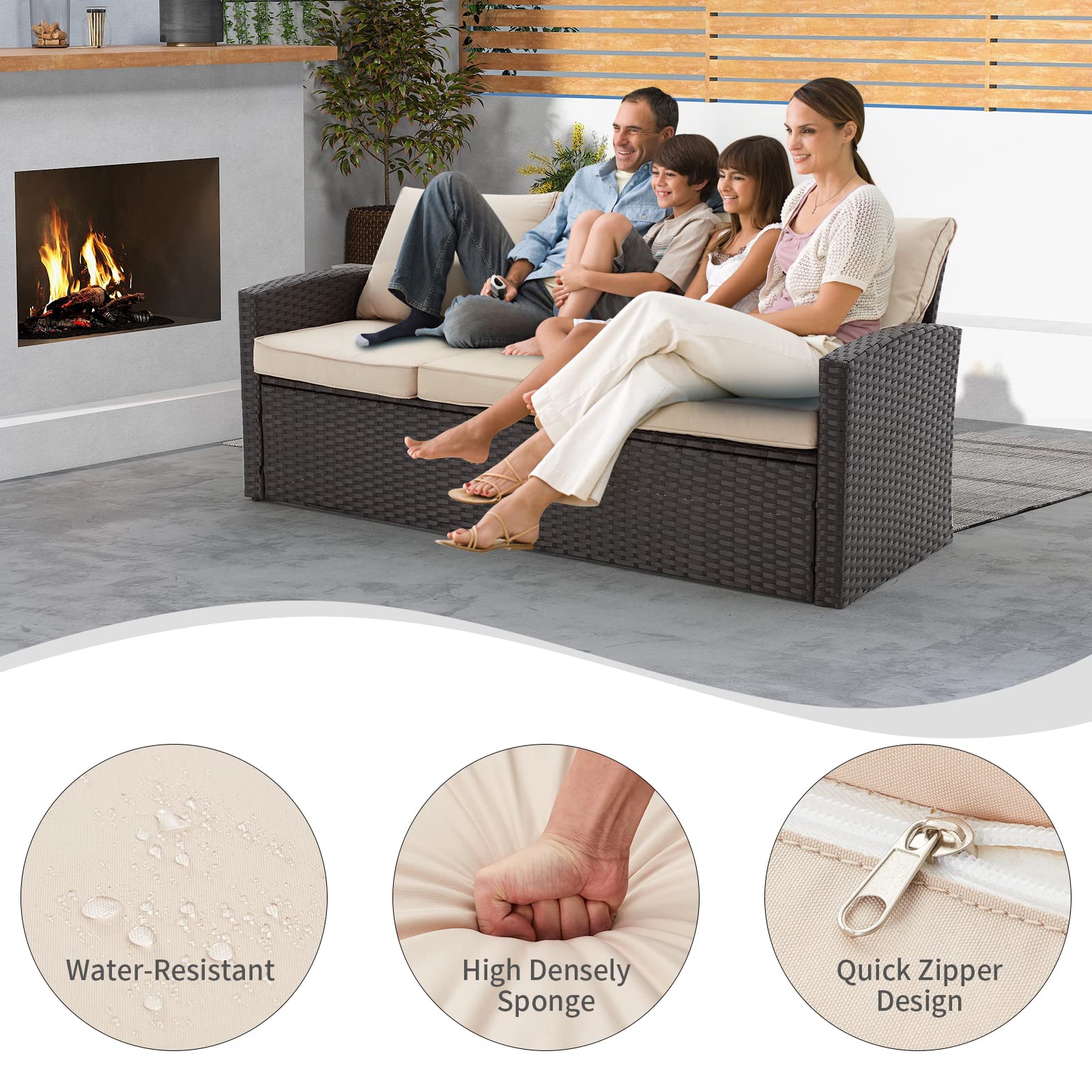 HOMREST 6-Piece Outdoor Patio Furniture Set - All-Weather Wicker Rattan Sectional Sofa with Dining Table & Chairs (Beige) - Perfect for Backyard, Garden, Poolside, Patio & Deck - Ideal for Outdoor Entertaining, Lounging & Dining Al Fresco - Great for Summer BBQs, Family Gatherings & Relaxing in the Sunshine - Durable & Stylish Outdoor Furniture for Pool Parties, Garden Tea Time & Sunset Cocktails
