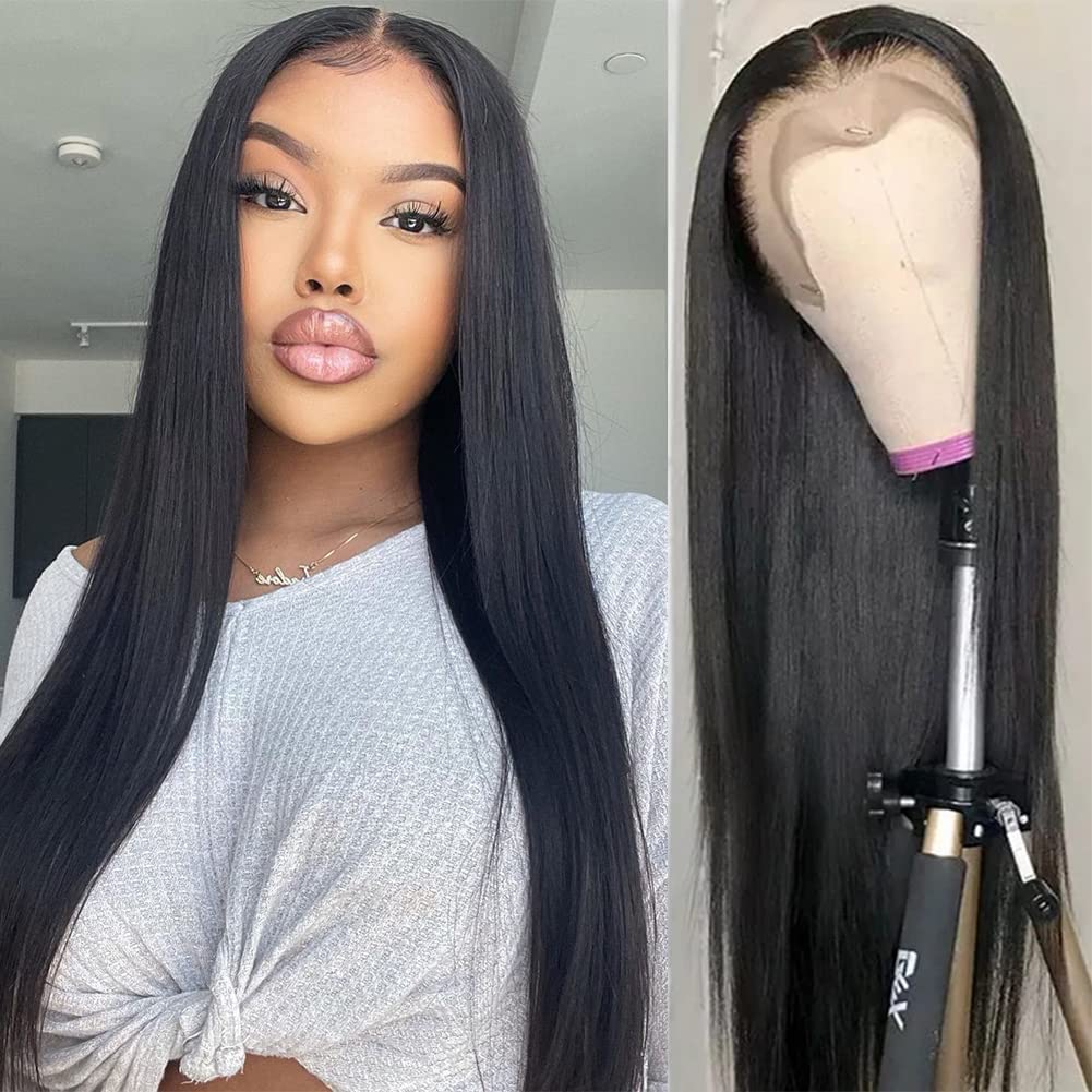 13x4 HD Transparent Straight Lace Front Wigs Human Hair - Pre Plucked Hairline, Glueless 180% Density with Baby Hair - Natural Color 28 Inch for Women | Perfect for Daily Wear, Parties, Weddings & Special Occasions