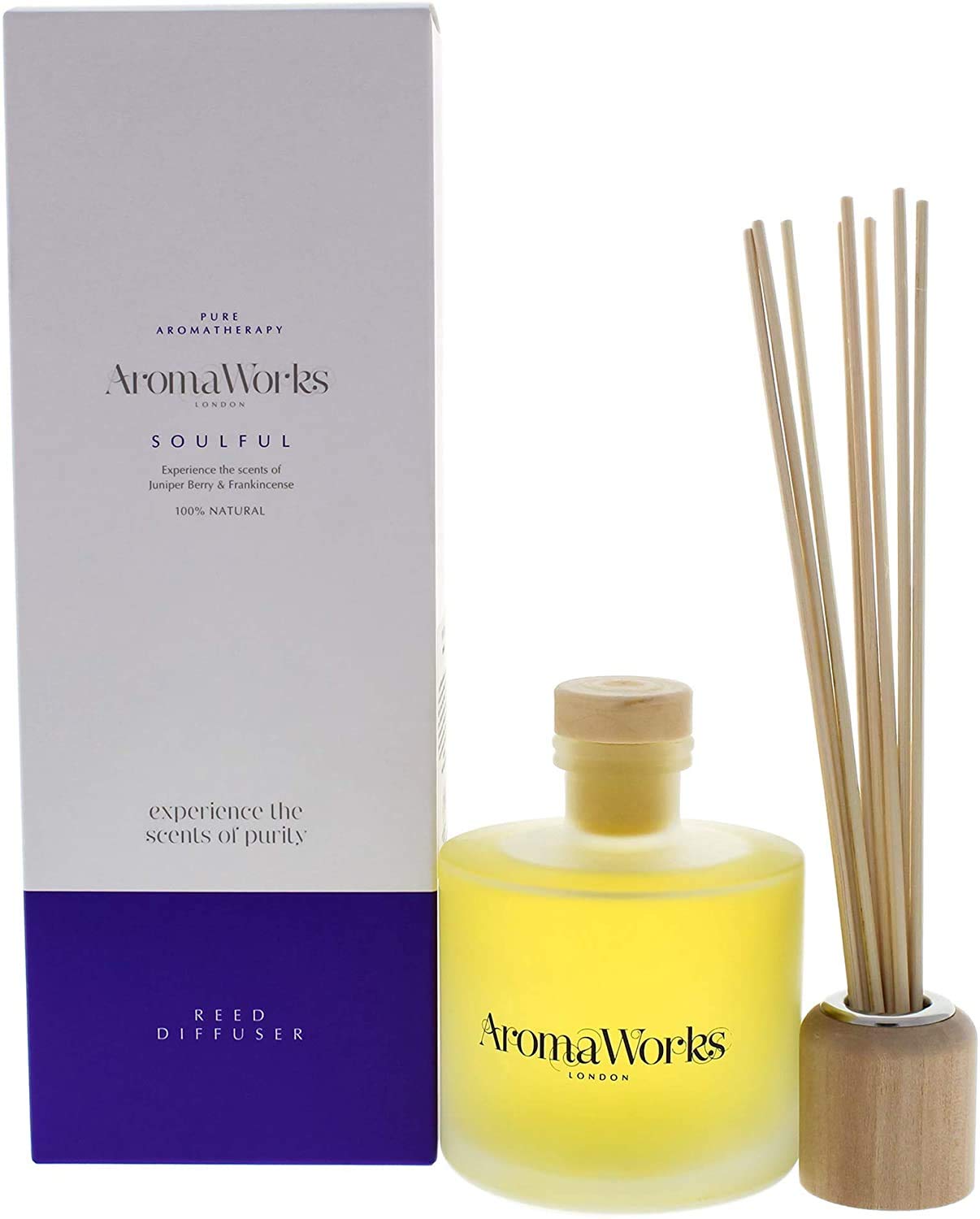 Aromaworks Soulful Reed Diffuser with 100% Pure Essential Oils - Exotic Woody Scent for Home & Office - Vegan, Natural Aromatherapy for Relaxation & Mental Clarity - 6.76 Oz Reed Diffuser for Bedroom, Bathroom & Living Spaces