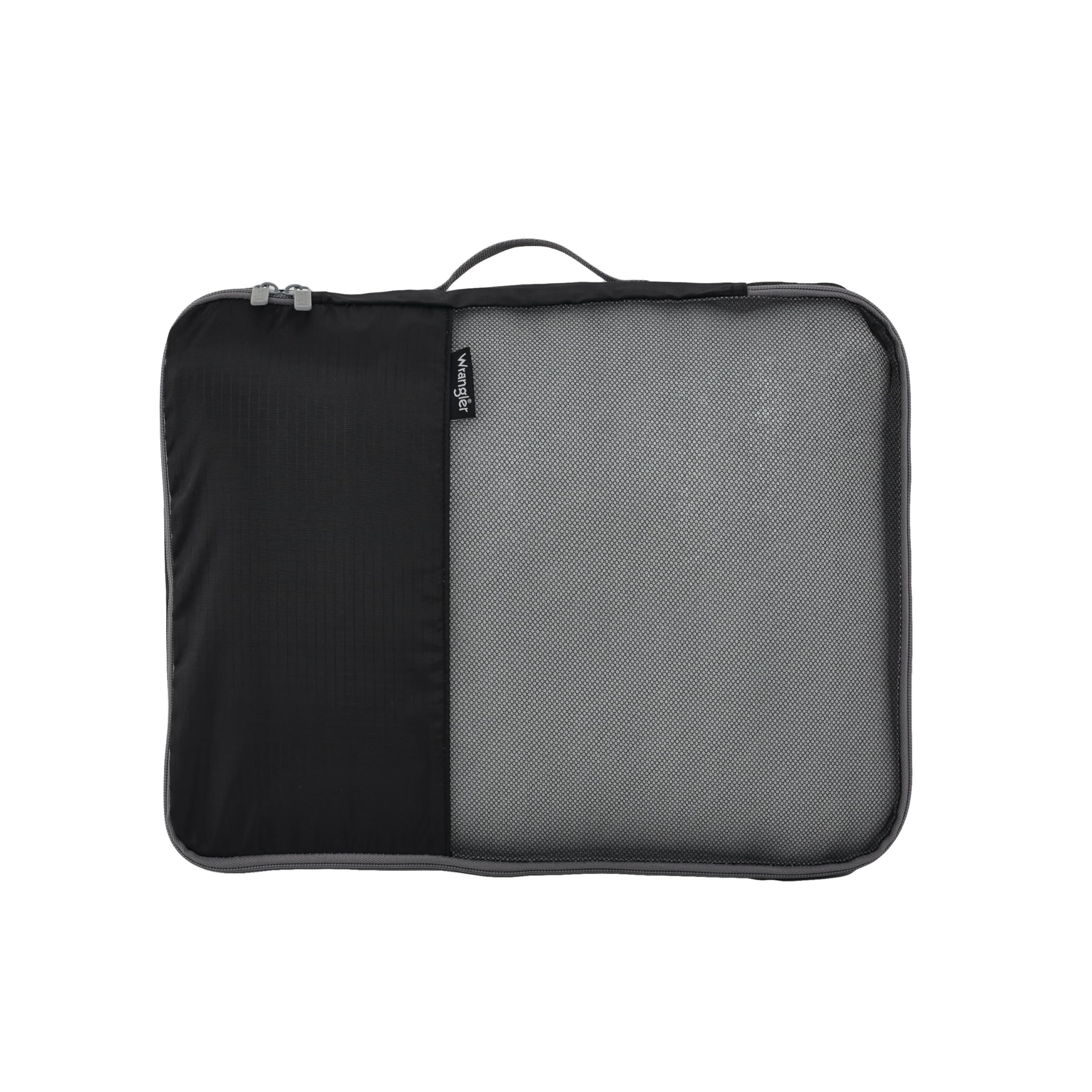 Wrangler Trunk Spinner Set - Black 2-Piece Luggage with 2 Packing Cubes | Durable Suitcase for Travel, Business Trips & Vacations | Carry-On & Check-In Compatible