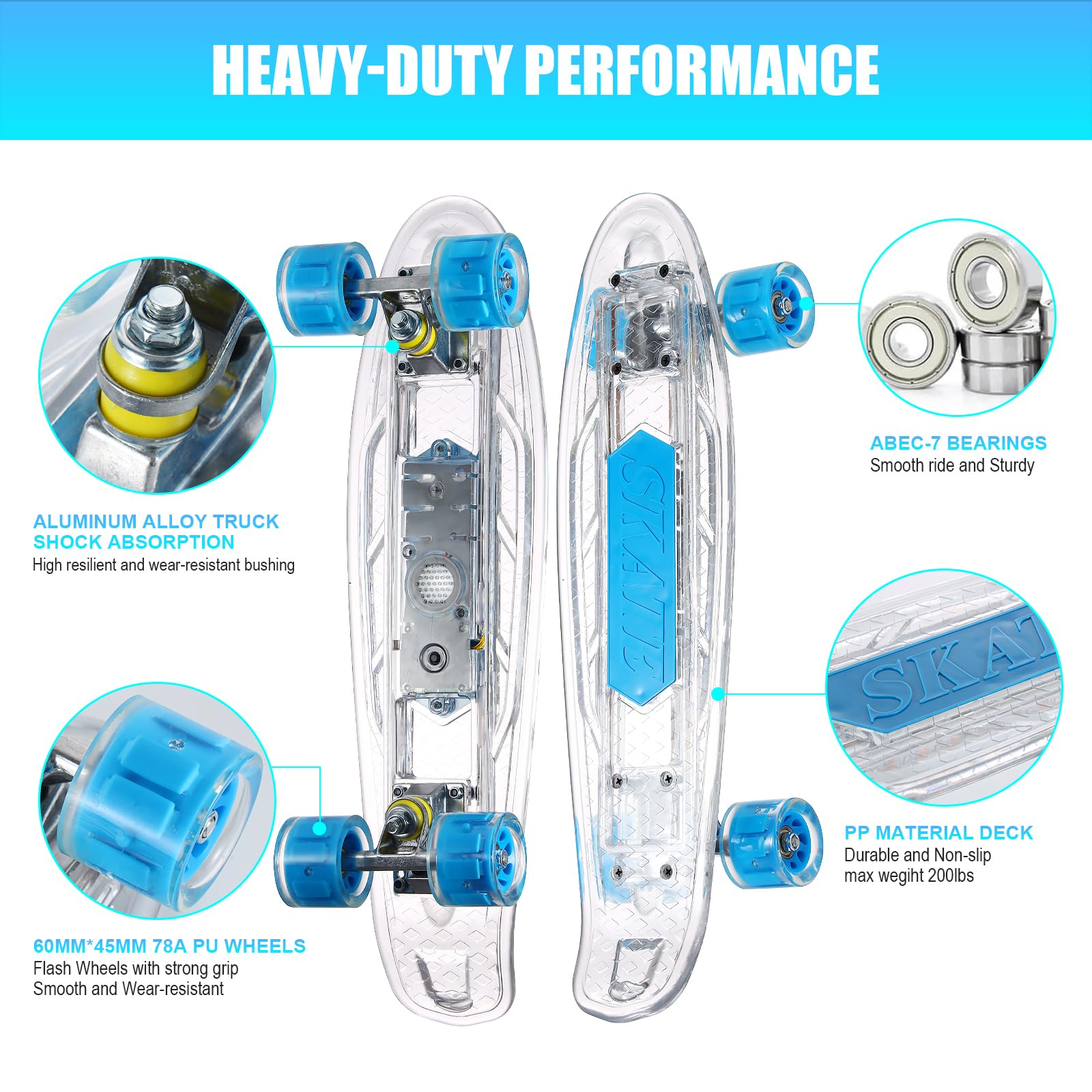 **22 Inch LED Light Up Skateboard - Complete Retro Mini Cruiser for Kids & Beginners | Smooth Riding, Durable Polypropylene Deck & PU Wheels | Perfect for Commuting, Tricks & Night Skating**