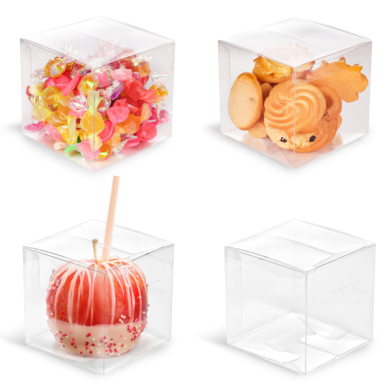 VGOODALL 3x3x3 Inch Clear Plastic Treat Boxes - Transparent Cube Candy Containers for Chocolate, Macarons, Wedding Favors & Baby Shower Party Supplies | Perfect for Gift Packaging, Dessert Displays & Event Decorations
