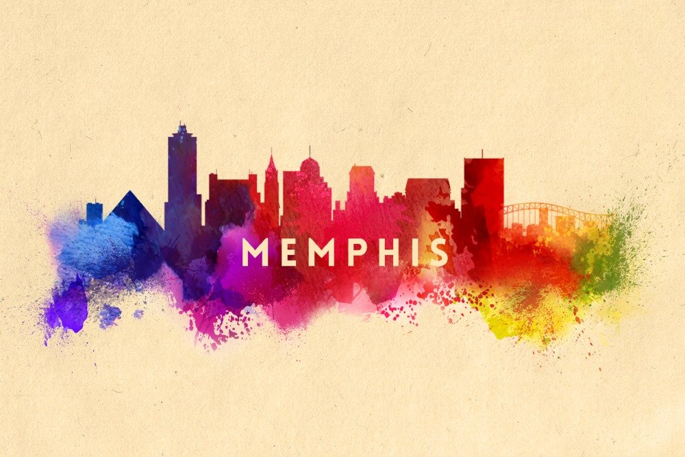 Lantern Press Memphis Tennessee Skyline Abstract Art - 16x24 Wrapped Canvas Wall Decor - Perfect for Living Room, Bedroom & Office Decor