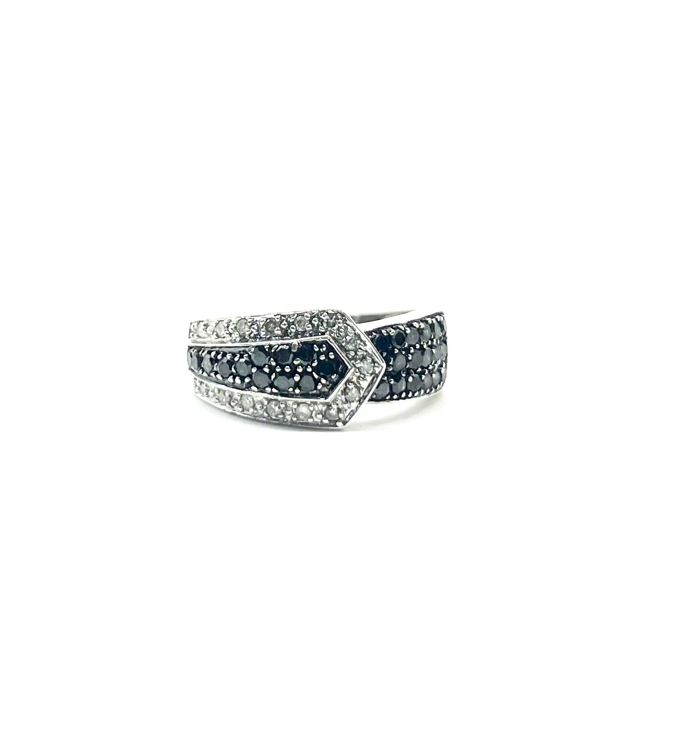 Elegant Sterling Silver Black & White Diamond Buckle Ring for Women | Perfect for Weddings, Anniversaries & Special Occasions