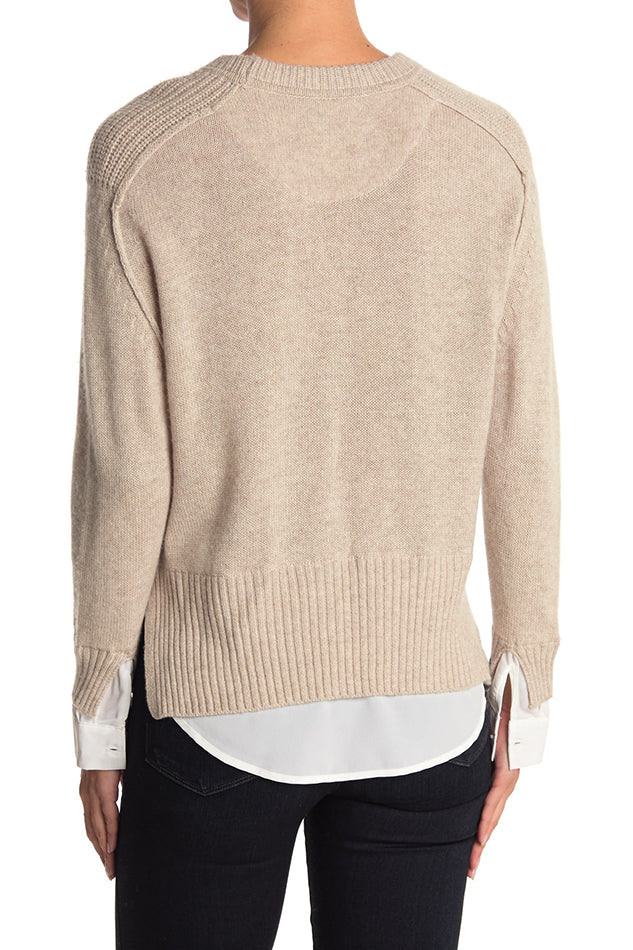 Brochu Walker Beige Cashmere Blend Layered Sweater for Women | Soft & Warm Knit Pullover | Size M (US 6/8) | Perfect for Fall & Winter Outfits, Office Wear & Casual Dates