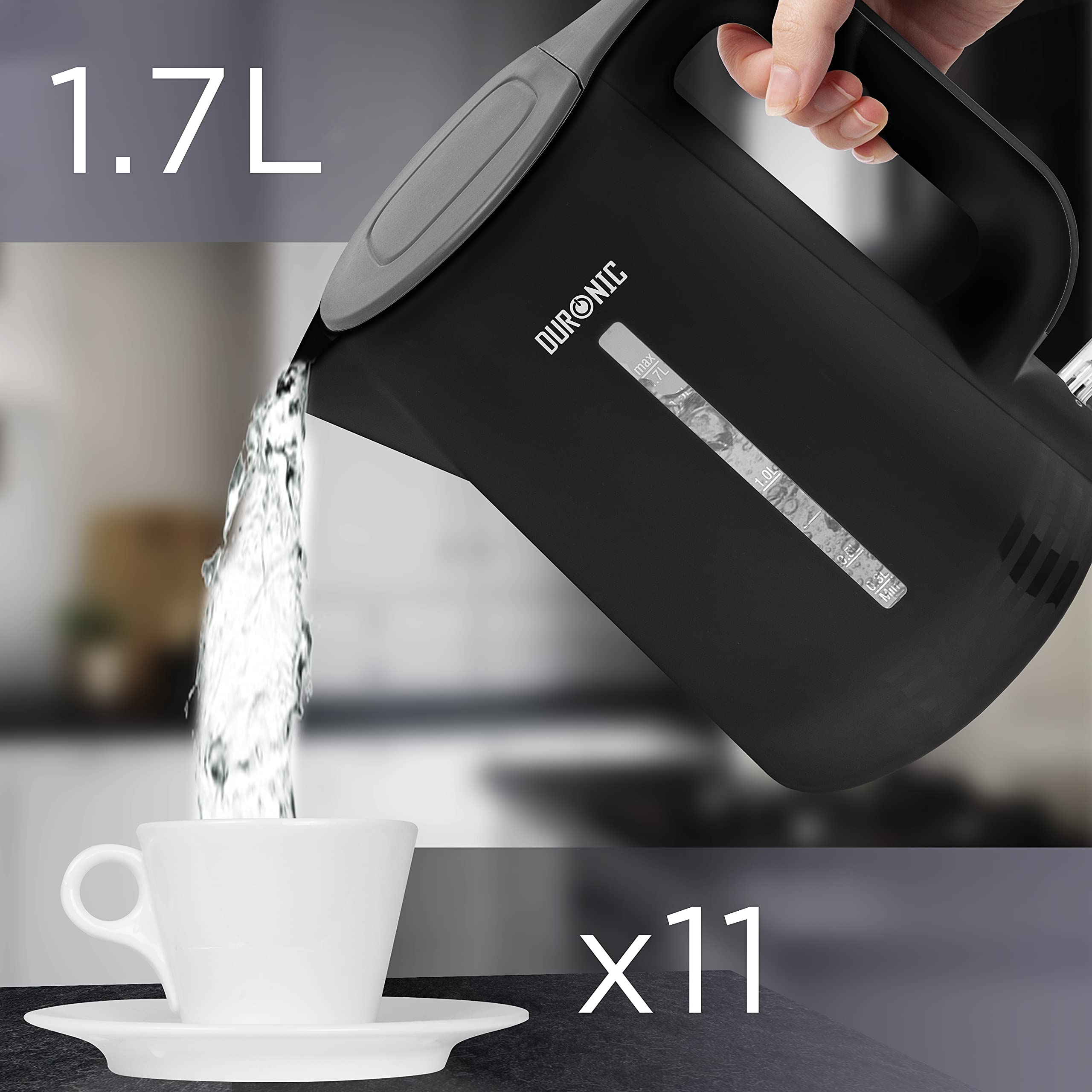 **Duronic EK17BK Electric Kettle - Fast Boiling, Cordless, Quiet & Safe with Dry Protection - Perfect for Tea, Coffee, Hot Chocolate & Soup - Ideal for Home, Office & Dorm Use**