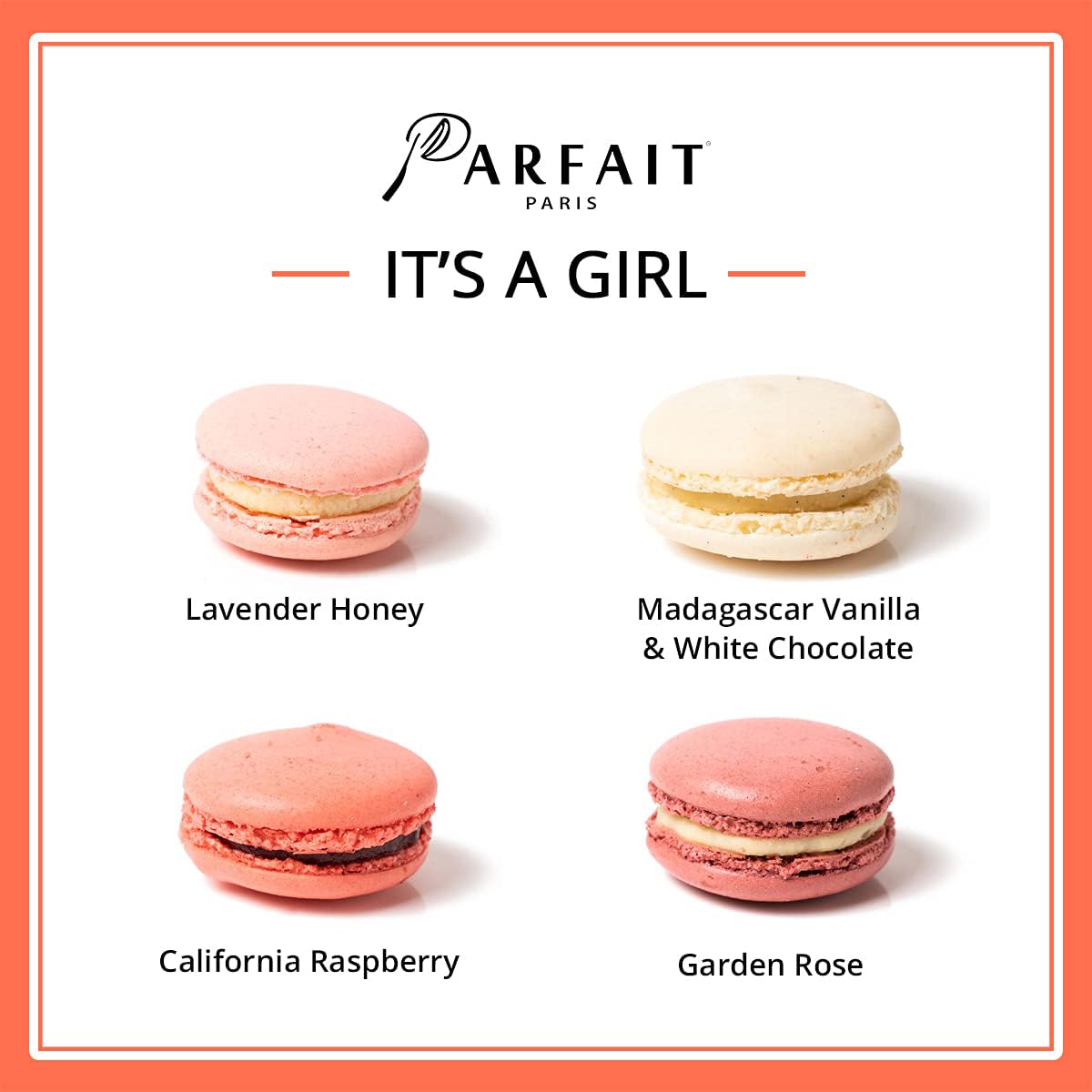 Parfait Paris Baby Girl French Macarons - 48pc Assorted Gender Reveal Macarons Box | Fresh Baked Gourmet Desserts for Baby Showers, Valentine's Day Gifts & Special Occasions | Perfect for Parties, Celebrations & Sweet Treats