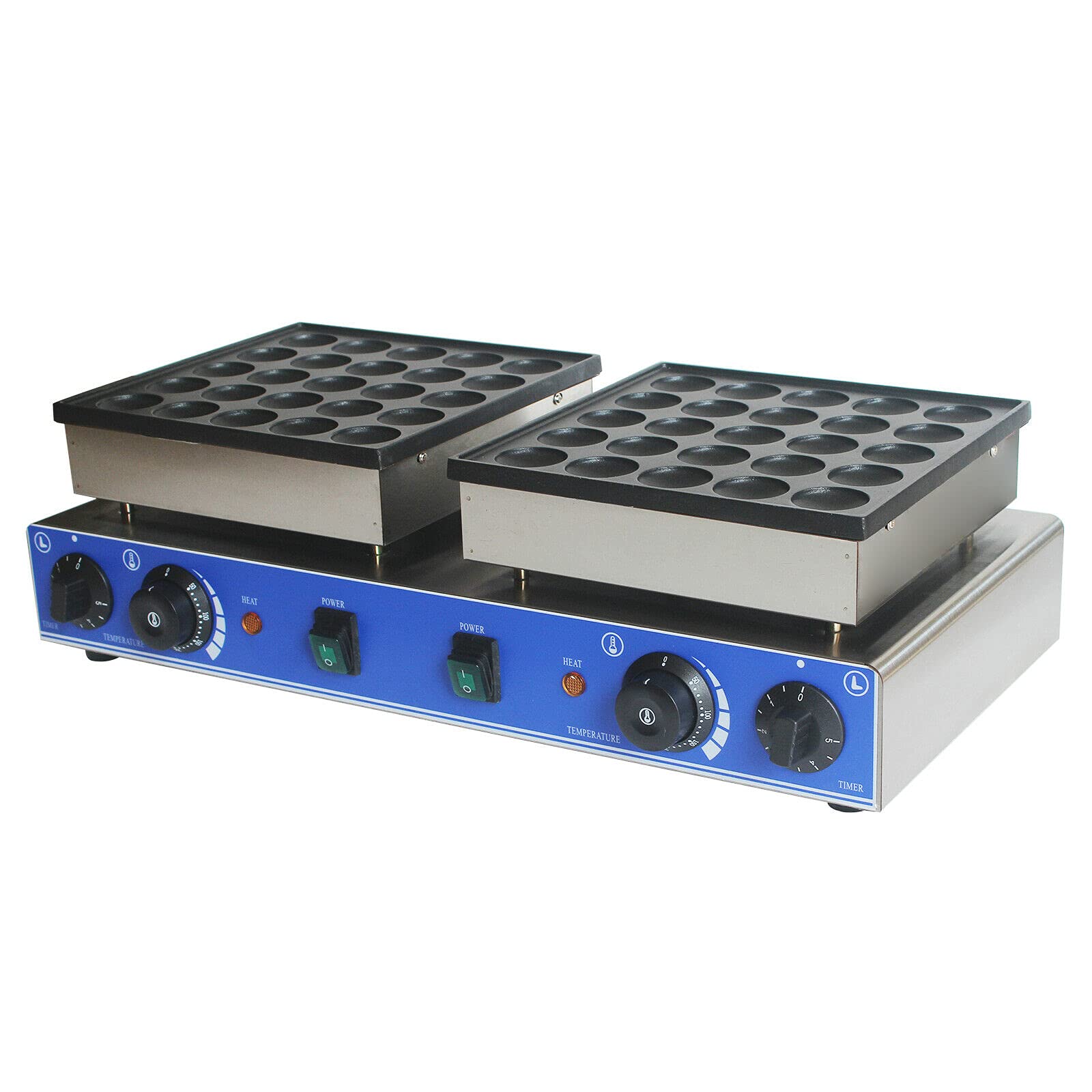 Commercial Dutch Pancake Maker - 1600W Dual Plate Electric Poffertjes Machine with 25+25 Holes, 1.8 Inch Stainless Steel Mini Pancake Baker for Snack Bars, Restaurants & Home Use - Perfect for Breakfast, Desserts & Street Food Stalls
