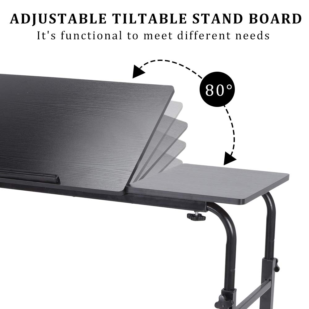 Adjustable Overbed Desk with Wheels - Mobile Hospital Bed Table, Rolling Laptop Desk for Medical Use & Home Office, Height & Length Customizable (Black) - Perfect for Patients, Students & Remote Workers