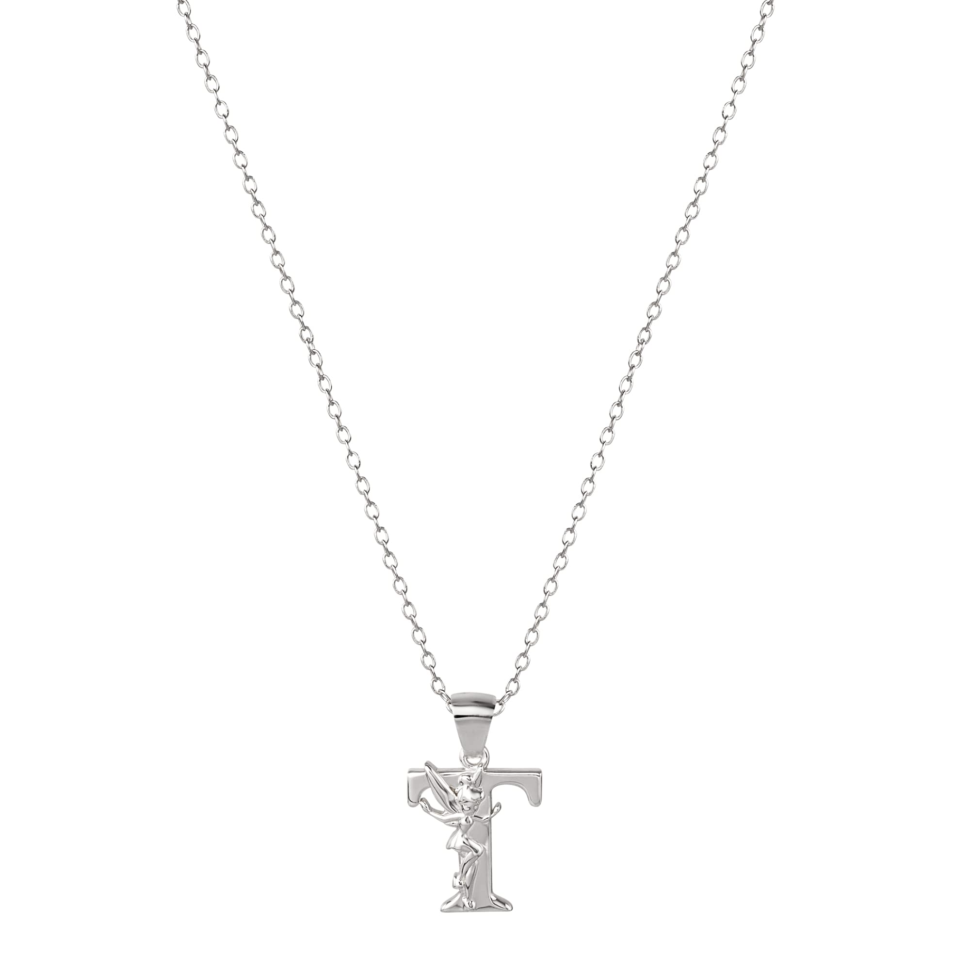 Disney Tinkerbell Silver Initial Pendant Necklace for Women - Fairy Charm Jewelry Gift for Birthday, Anniversary & Special Occasions