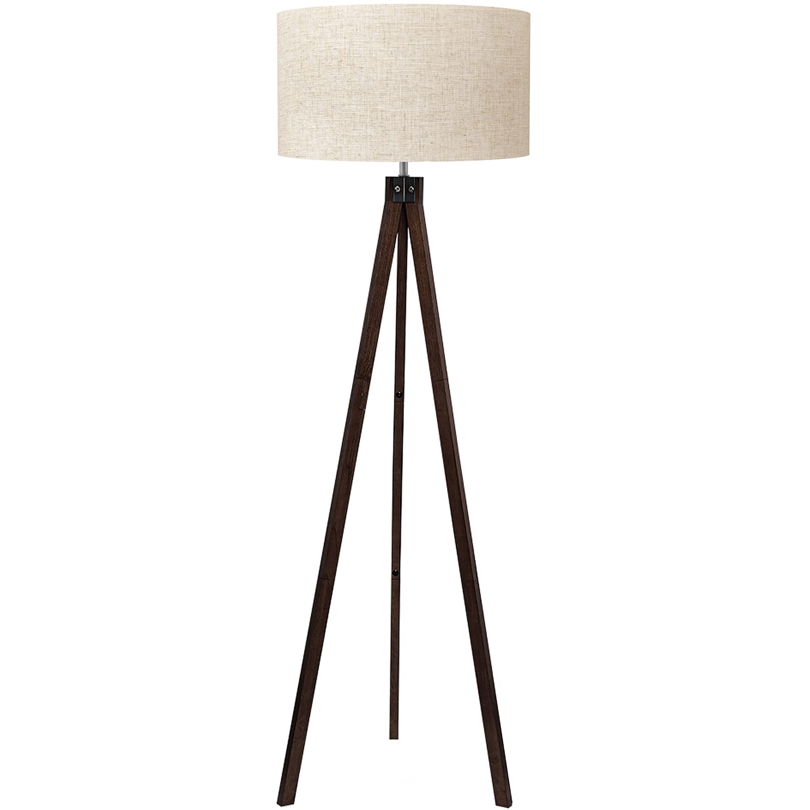LEPOWER Mid Century Modern Wood Tripod Floor Lamp - Walnut Finish with Flaxen Shade, E26 Base - Perfect for Living Room, Bedroom, Study & Office Lighting | Reading Lamp, Task Light, Ambient Lighting Solution