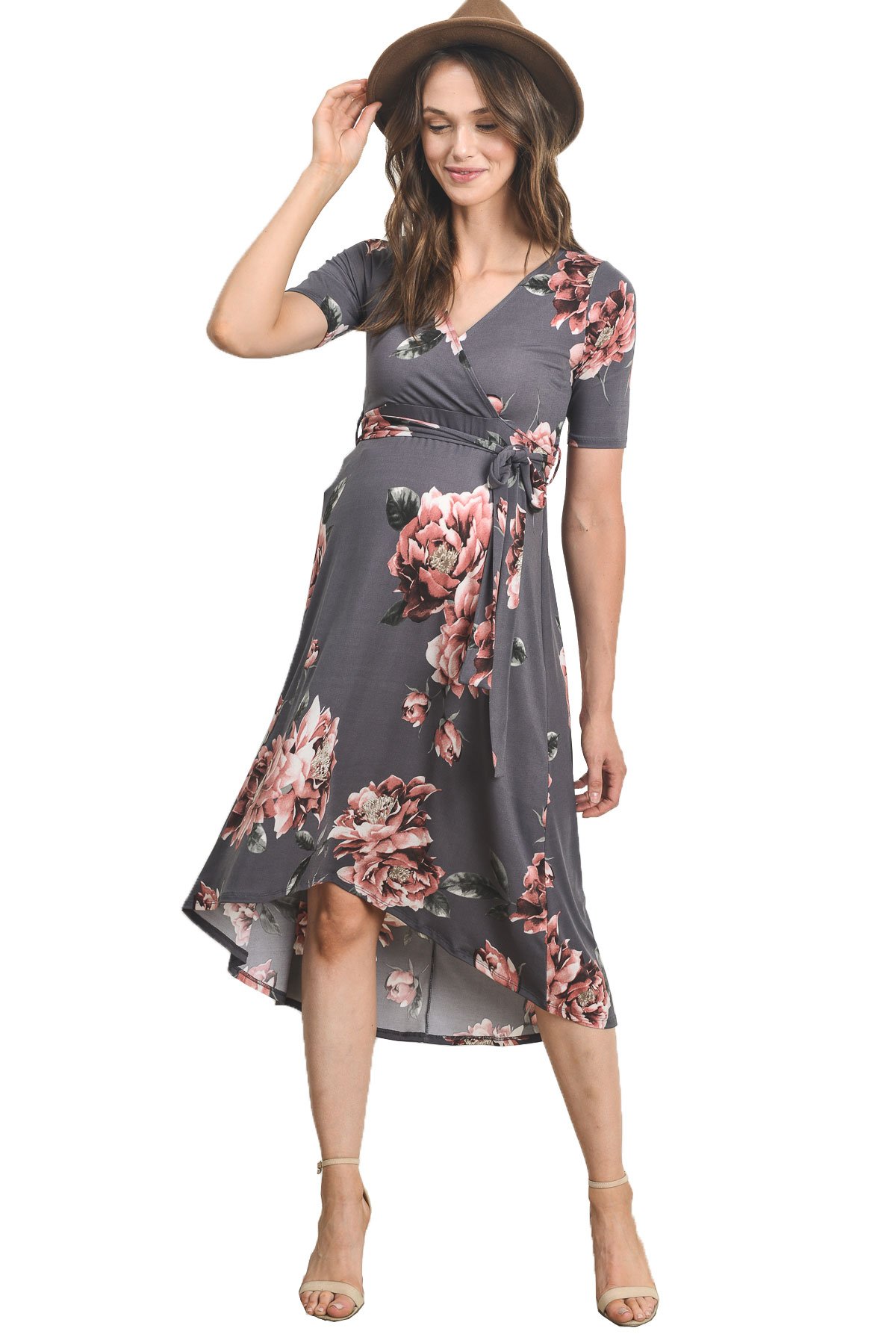 Maternity Wrap Dress for Women - Mid-Length with Adjustable Waist Belt | Comfortable & Stylish Pregnancy Outfit for Work, Parties & Casual Wear