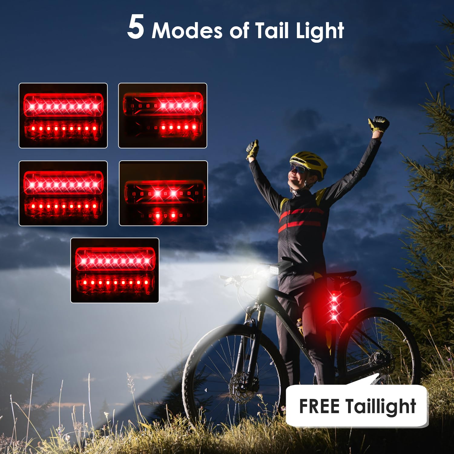 10000 Lumen Rechargeable LED Bike Headlight & Taillight Set - High/Low Beam for Night Riding, Waterproof Bicycle Lights Front and Back - Perfect for Commuting, Mountain Biking & Road Cycling Safety