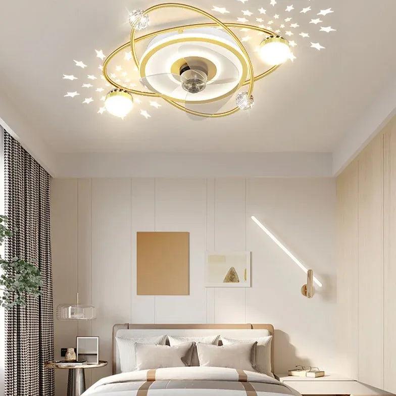 Modern Ceiling Fan with Light - 3-Blade Planetary Orbits Design, Remote Control, Quiet Motor for Bedroom, Living Room & Office - Energy Efficient Cooling & Stylish Lighting Solution