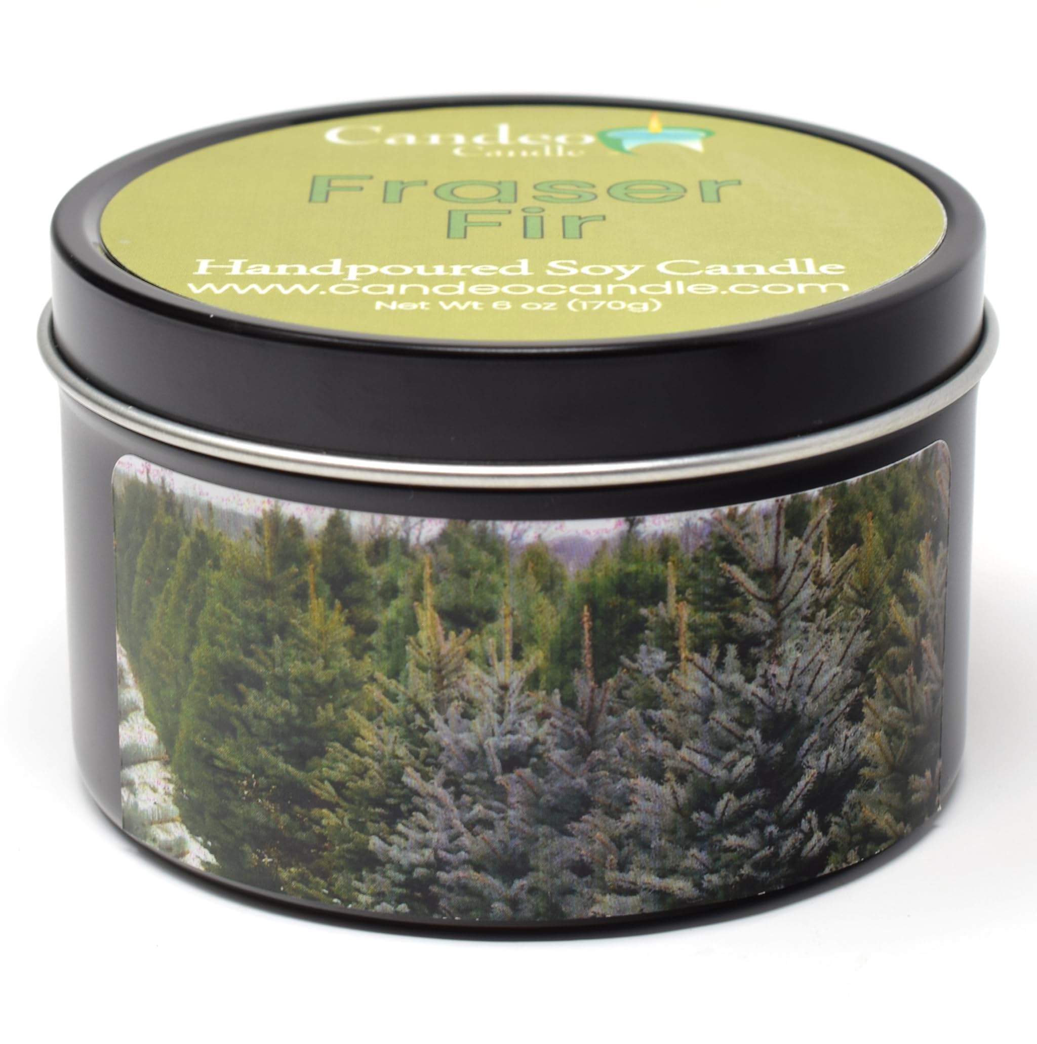 Fraser Fir Scented Candle 6oz - Natural Beeswax, Coconut & Soy Blend in Black Tin - Handmade in USA by Candeo - Holiday & Winter Home Decor for Christmas, Cozy Evenings & Aromatherapy