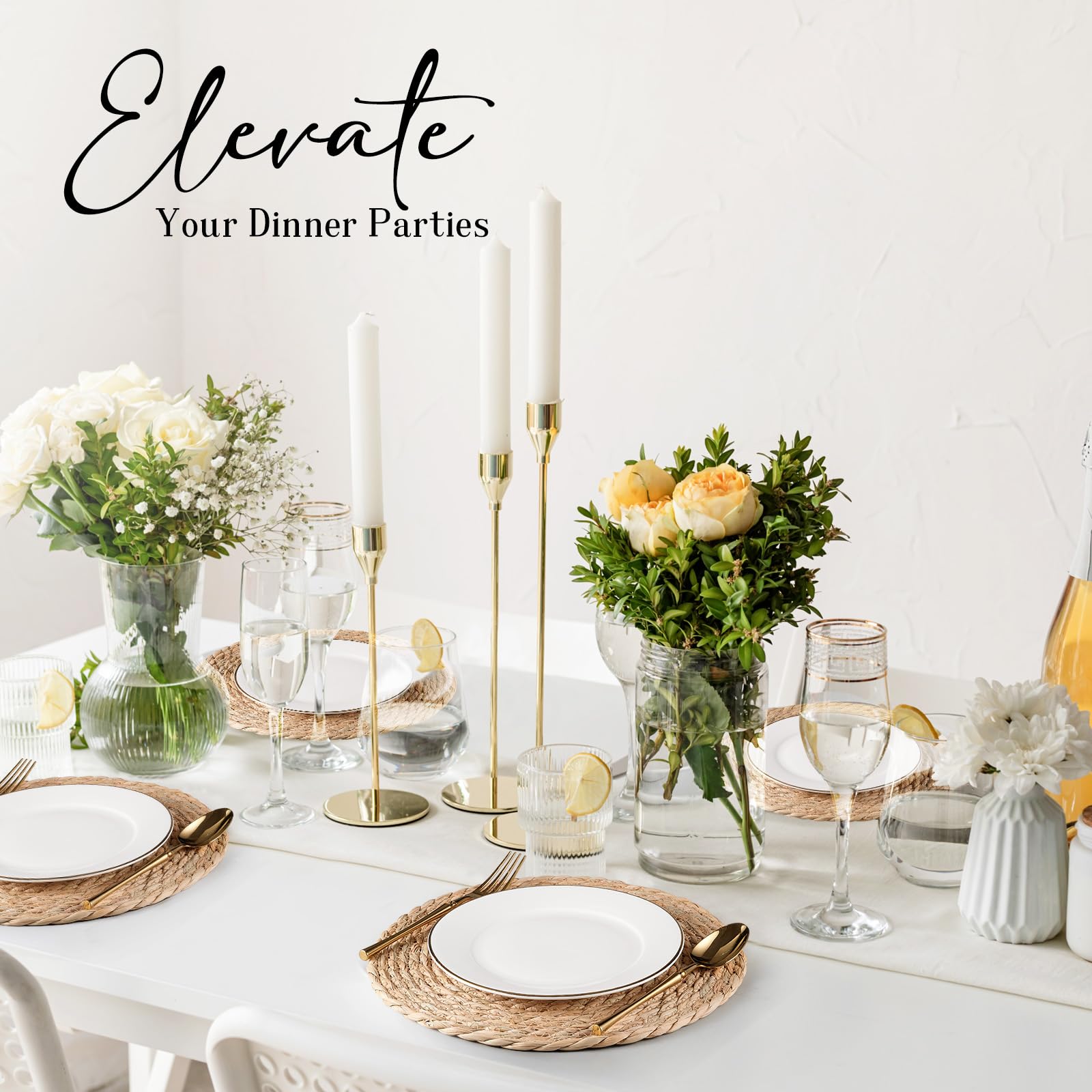Round Woven Placemats Set of 6 - Natural Water Hyacinth & Rattan Placemats - 12 Inch Heat Resistant Wicker Placemats for Farmhouse, Boho, Outdoor, Patio Dining - Perfect for Indoor & Outdoor Tables, Dinner Parties, and Decorative Home Accents