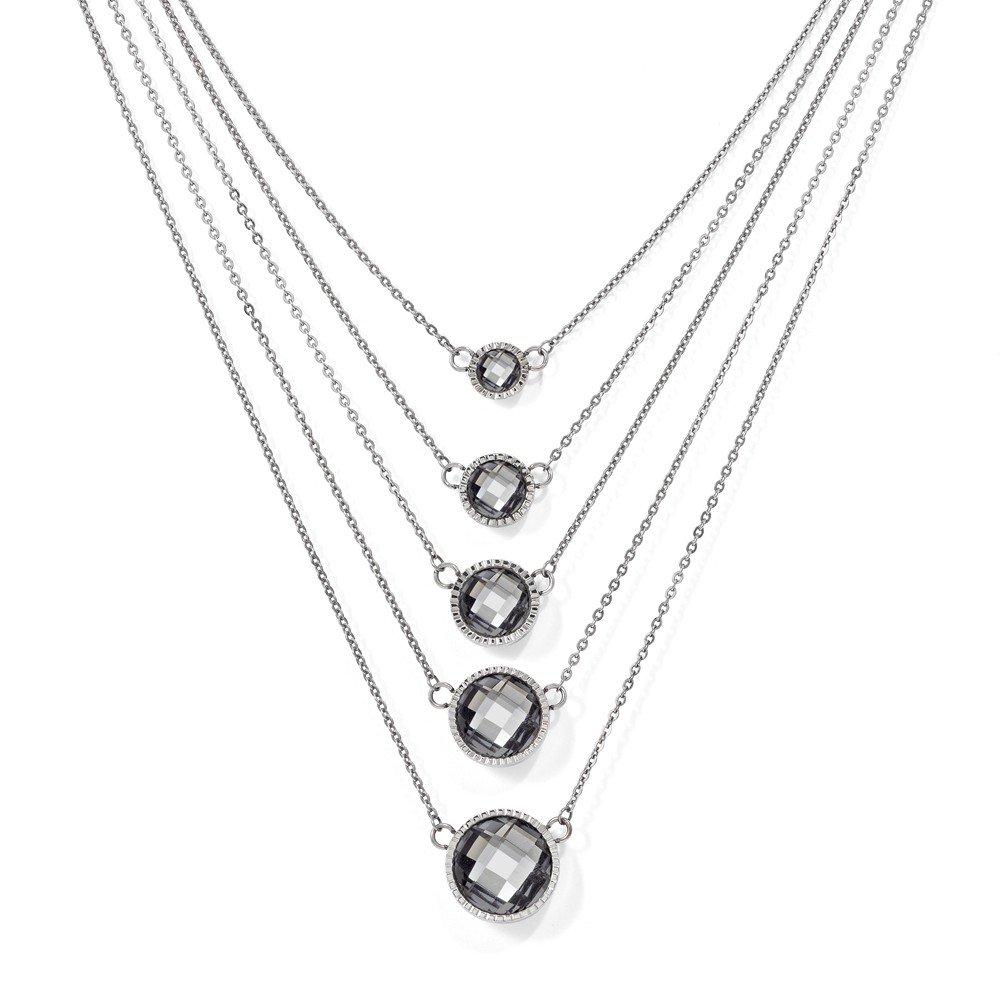 Premium Solid Stainless Steel Grey Glass 2 Inch Extended Polished Necklace for Women - Elegant Jewelry Gift for Birthday, Anniversary & Special Occasions
