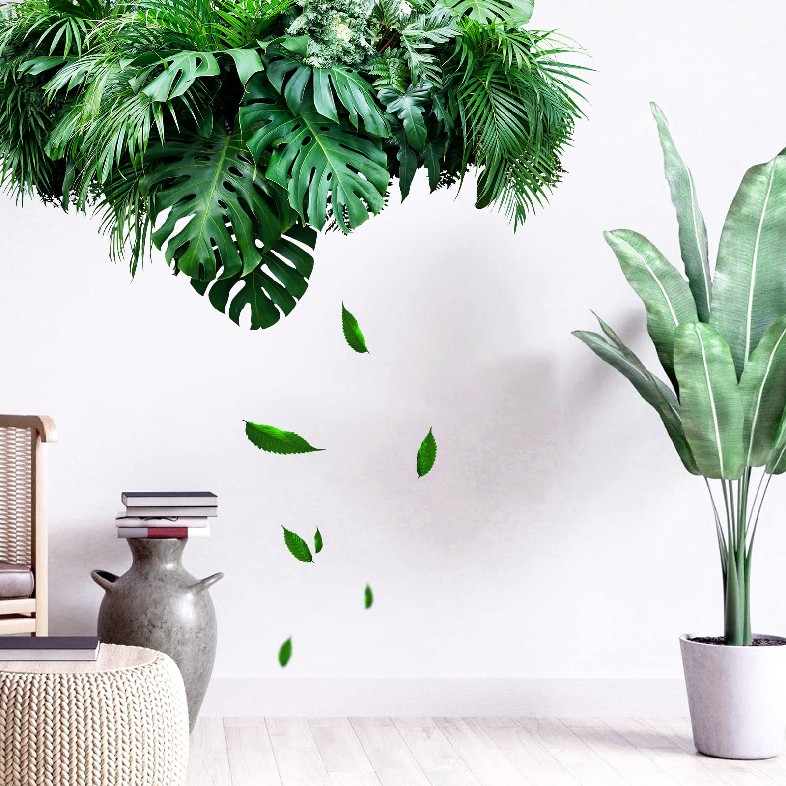 Realistic Tropical Green Leaves Wall Decals | Jungle Palm Plant Stickers for Living Room, Kids Room, Bedroom & Playroom Decor | Perfect for Nature-Themed Nursery, Boho Home Design & Jungle Party Decorations
