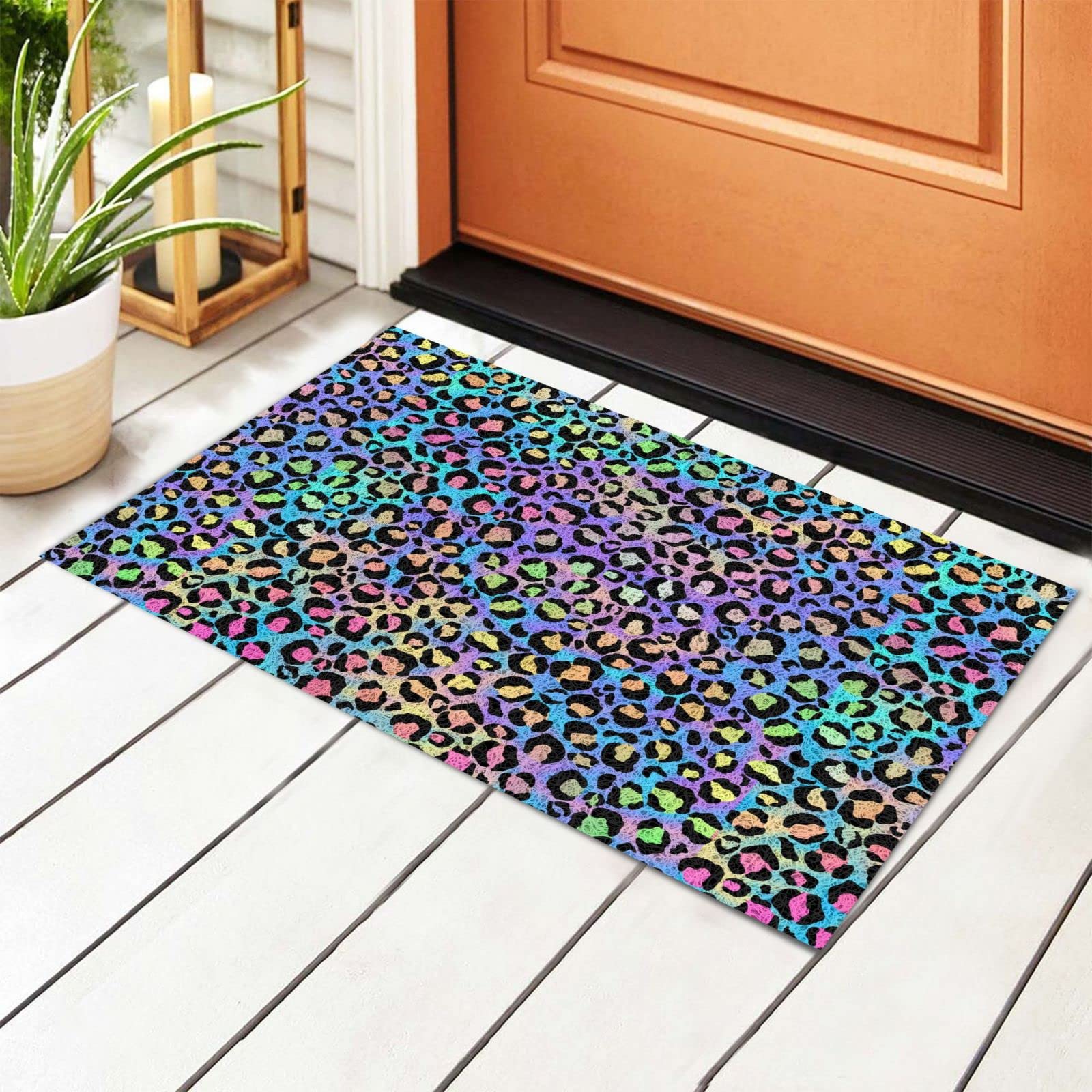 Colorful Leopard Print Non-Slip Door Mat - Absorbent Indoor/Outdoor Rug for Home Decor