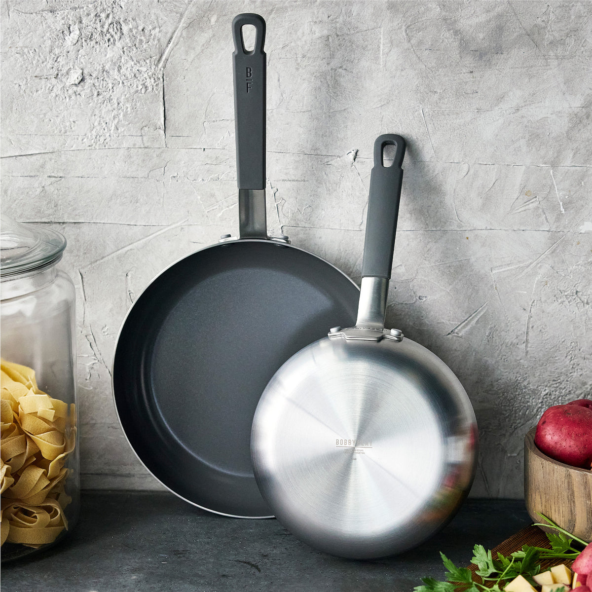 Bobby Flay by GreenPan 4-Piece Stainless Steel Fry Pan Set with Bobby at Home Cookbook - Nonstick Cookware for Professional & Home Chefs - Perfect for Searing, Sautéing & Frying
