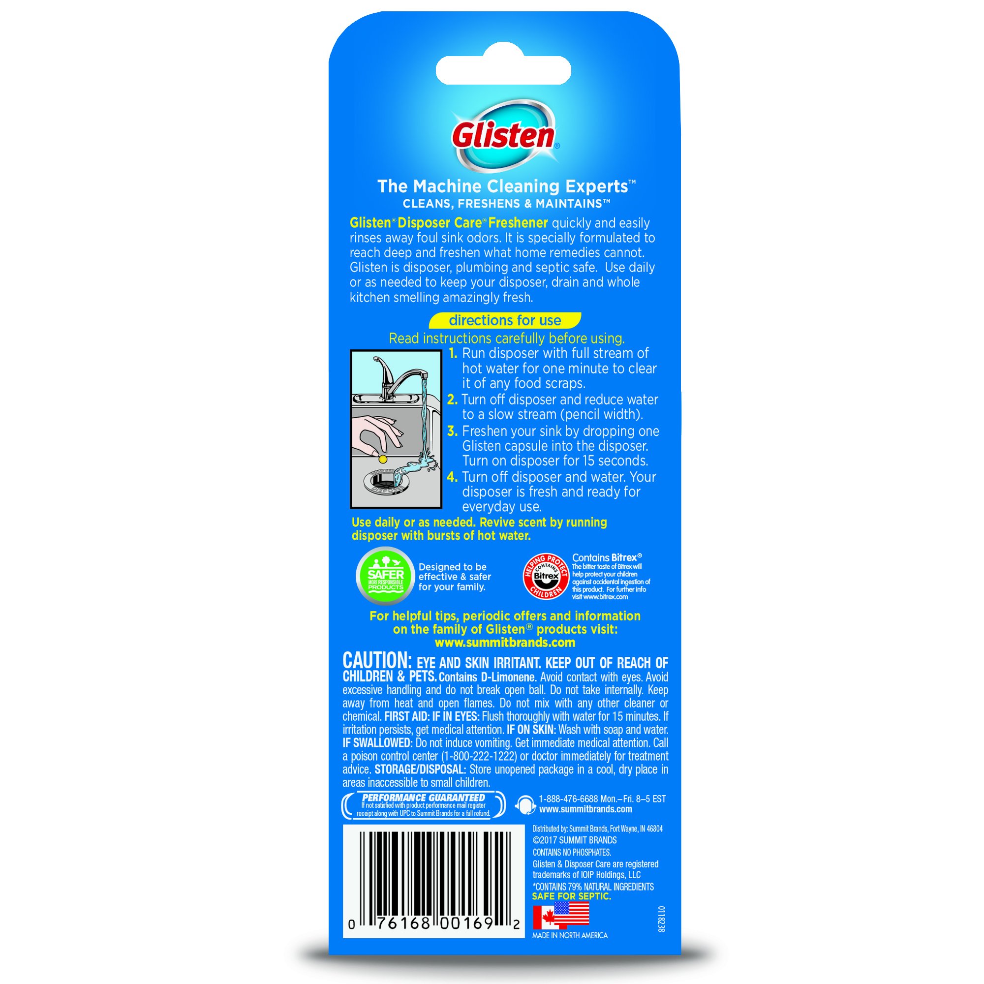 Glisten Garbage Disposal Cleaner & Freshener - Lemon Scent, 6 Pack | Eliminates Odors & Cleans Kitchen Sink Drains | Perfect for Daily Use in Homes & Apartments