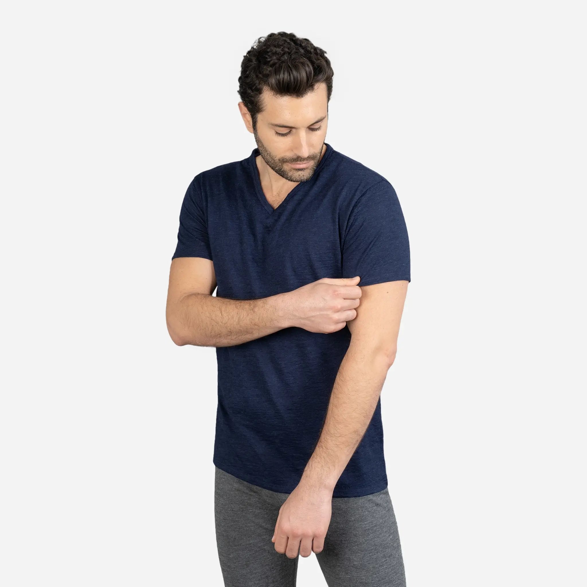 Ultralight Men's Alpaca Wool V-Neck T-Shirt - 160 GSM Soft Breathable Tee for Outdoor Hiking & Casual Wear