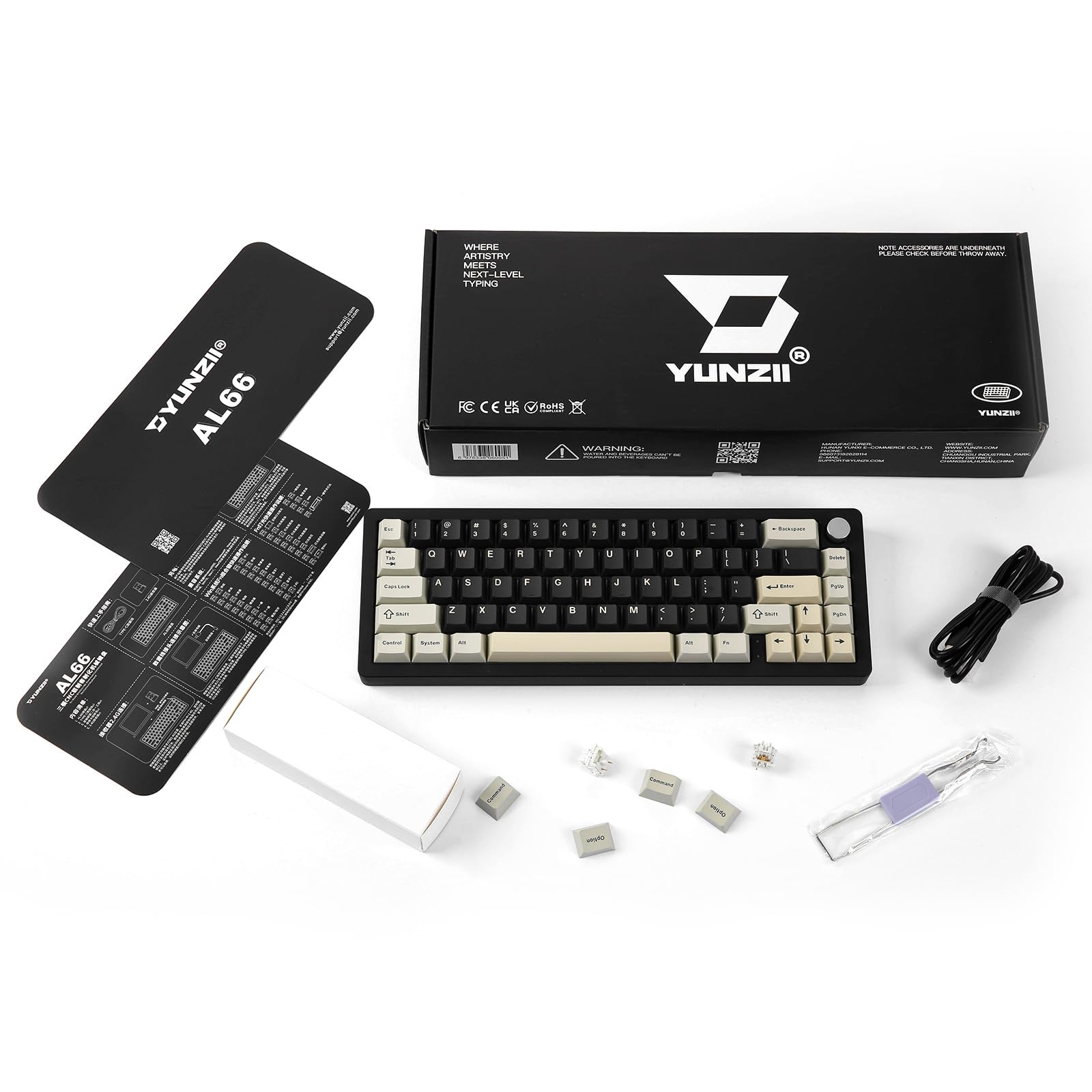 YUNZII AL66 65% Wireless Mechanical Keyboard with Knob Control - Bluetooth/2.4G/Wired Aluminum Gaming Keyboard, Hot Swappable Pre-lubed Switches, Gasket Mounted RGB Backlit for Windows & Mac (Milk Switch, Black) - Perfect for Gaming, Office Work & Typing Enthusiasts