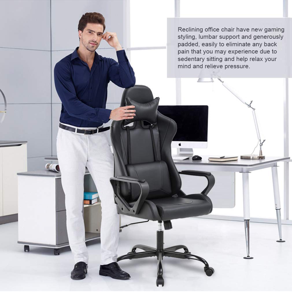 Ergonomic Office Chair - High Back Gaming Chair with Lumbar Support, PU Leather Computer Desk Chair for Home & Office, Adjustable Swivel Rolling Task Chair for Back Pain Relief - Perfect for Work, Gaming & Long Hours Sitting (Black)