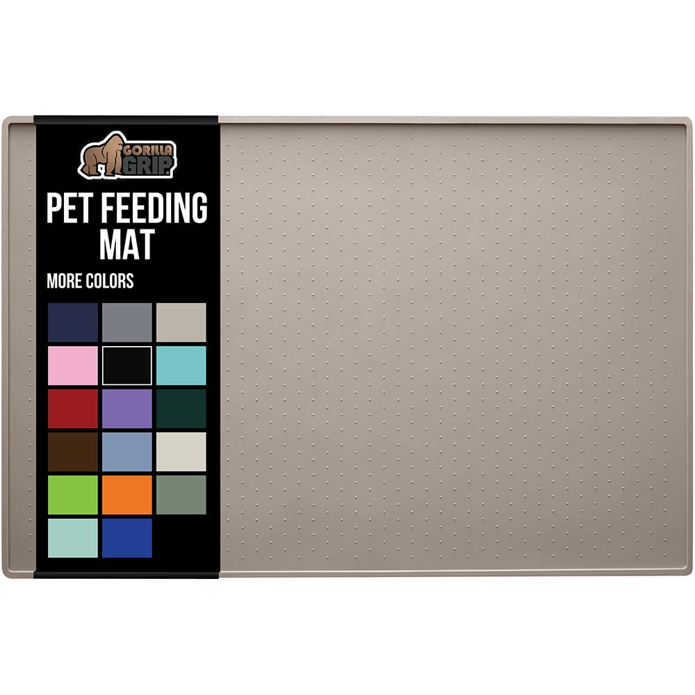 Gorilla Grip Silicone Pet Feeding Mat - Non-Slip Waterproof Dog & Cat Food Mat with Raised Edges to Contain Spills - 18.5x11.5 Inch Beige Placemat for Pet Bowls - Perfect for Kitchen, Crate & Outdoor Use