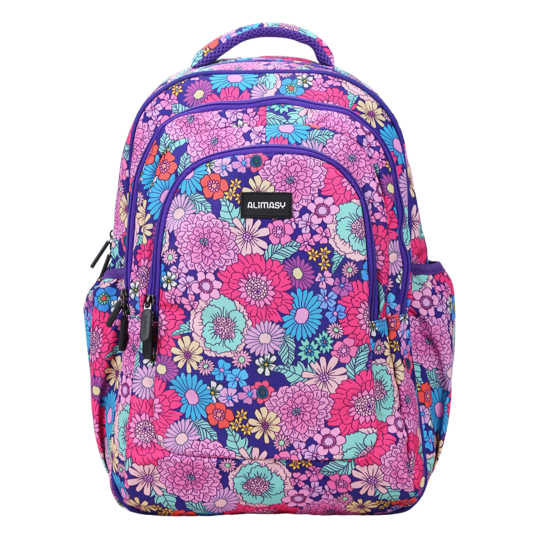 Large School Backpack for Girls & Boys - Durable Summer Flowers Print Backpack for High School, College, Travel & Daily Use