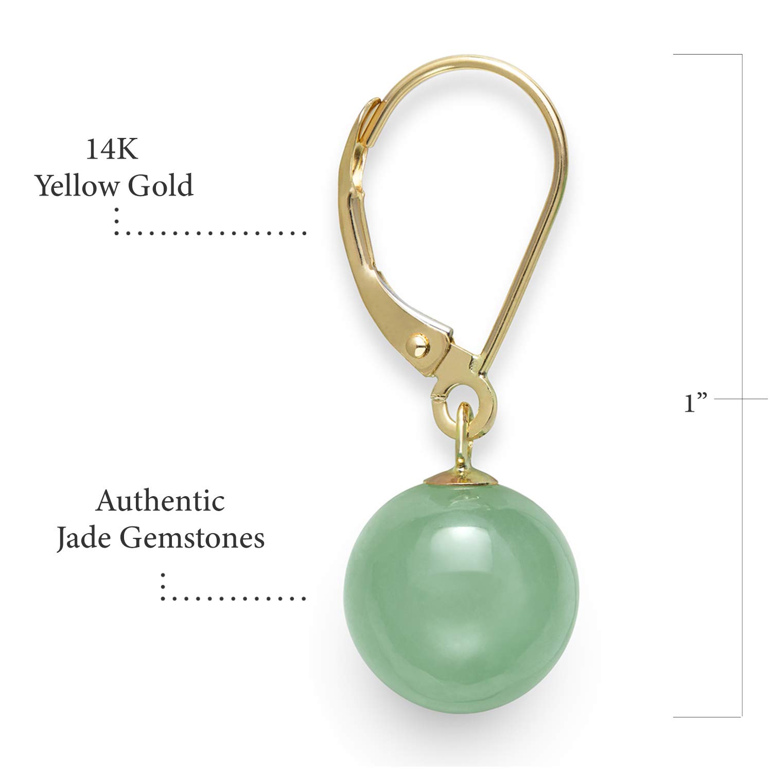 Belacqua Natural Green Jade Drop Dangle Leverback Earrings for Women | 14K Yellow Gold Fine Jewelry | Elegant Gift Box Included | Perfect for Weddings, Parties & Special Occasions