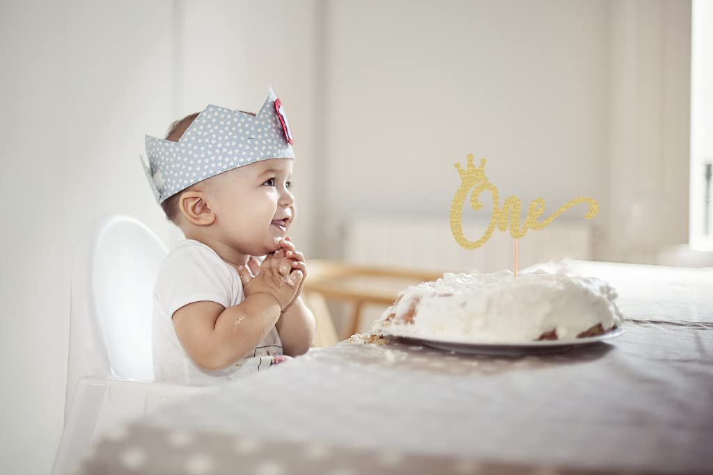 1st Birthday Crown Cake Topper - Gold Glitter First Birthday Cake Decoration for Baby Girls & Boys | Perfect for Baby Shower, Gender Reveal Party, Baby Party & Photo Booth Props | Ideal for 1-Year-Old Birthday Celebrations, Cake Decorating & Photo Shoots