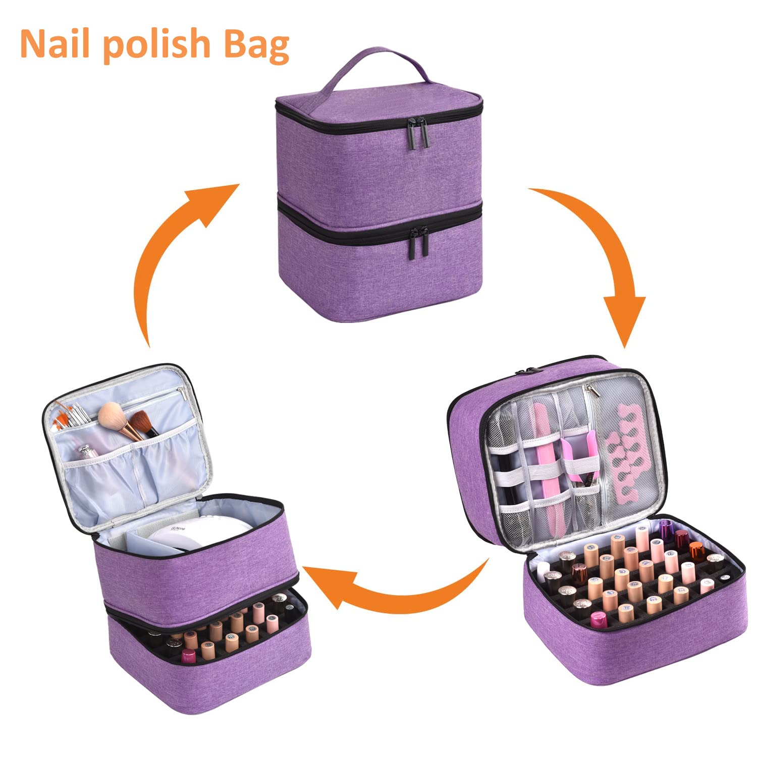 Double-Layer Nail Polish Organizer Bag - Portable Storage Case for 30 Bottles (15ml) with Built-in Nail Dryer | Perfect for Salon Professionals, Travel & Home Nail Care