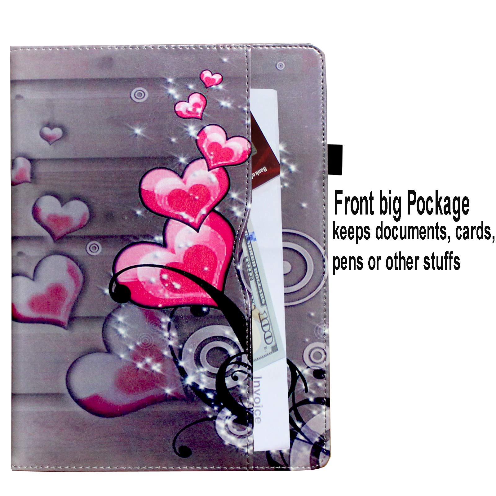 Premium 360° Rotating Smart Cover Case for iPad 9.7 (2018 6th Gen/2017 5th Gen) & iPad Air 1/2 - Multi-Angle Stand with Auto Wake/Sleep, Storage Pocket & Pencil Holder (Heart Flower Design) - Perfect for Work, Study & Entertainment