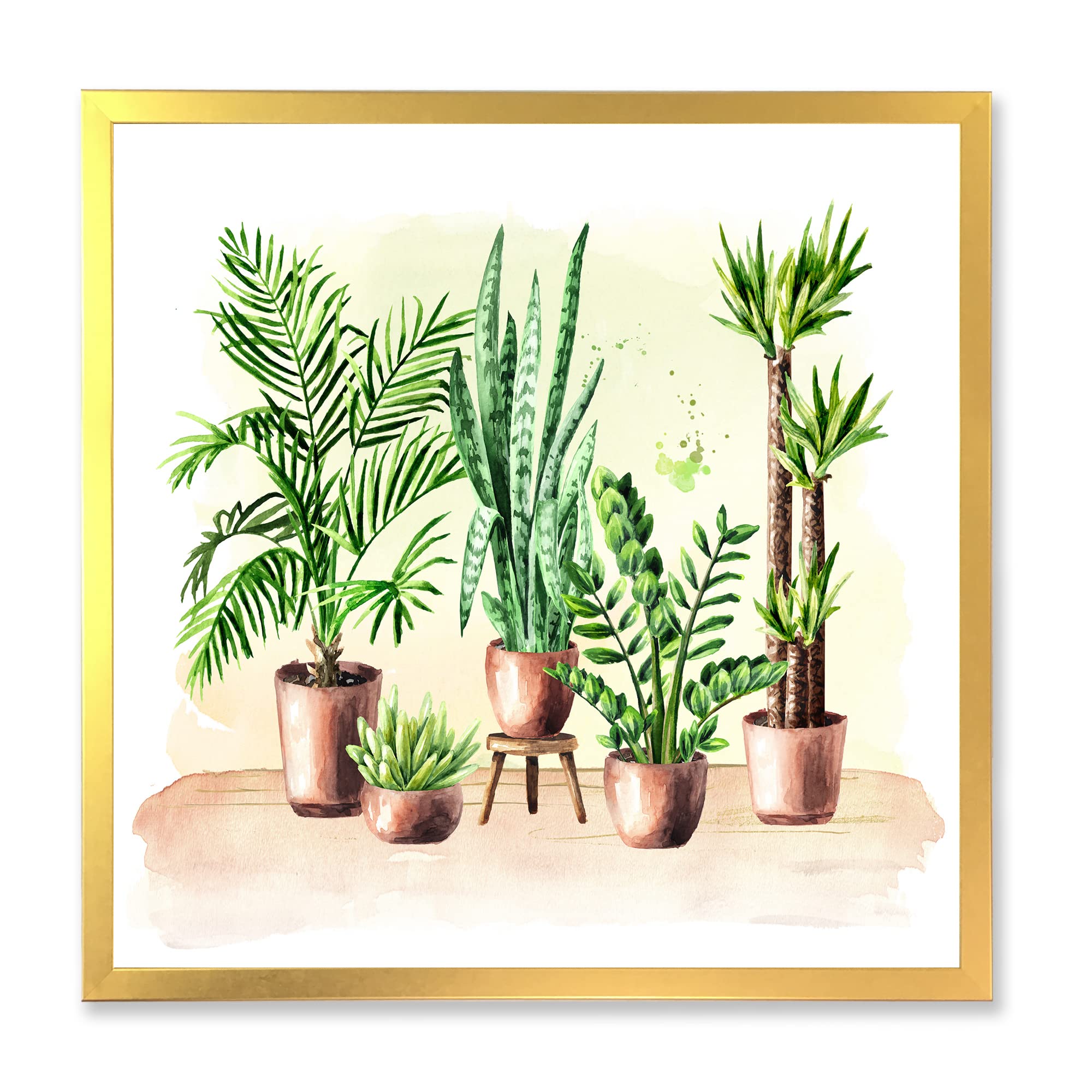Indoor Green Home House Plants - Traditional Framed Wall Art Decor for Living Room, Bedroom & Office | Nature-Inspired Botanical Prints