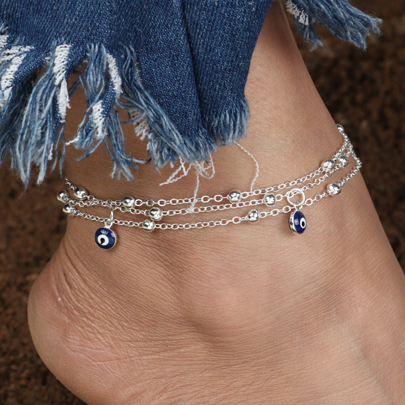 Stylish Eye Pendant Beaded Chain Anklet - Fashion Jewelry for Women - Perfect for Beach, Summer Outfits & Boho Accessories